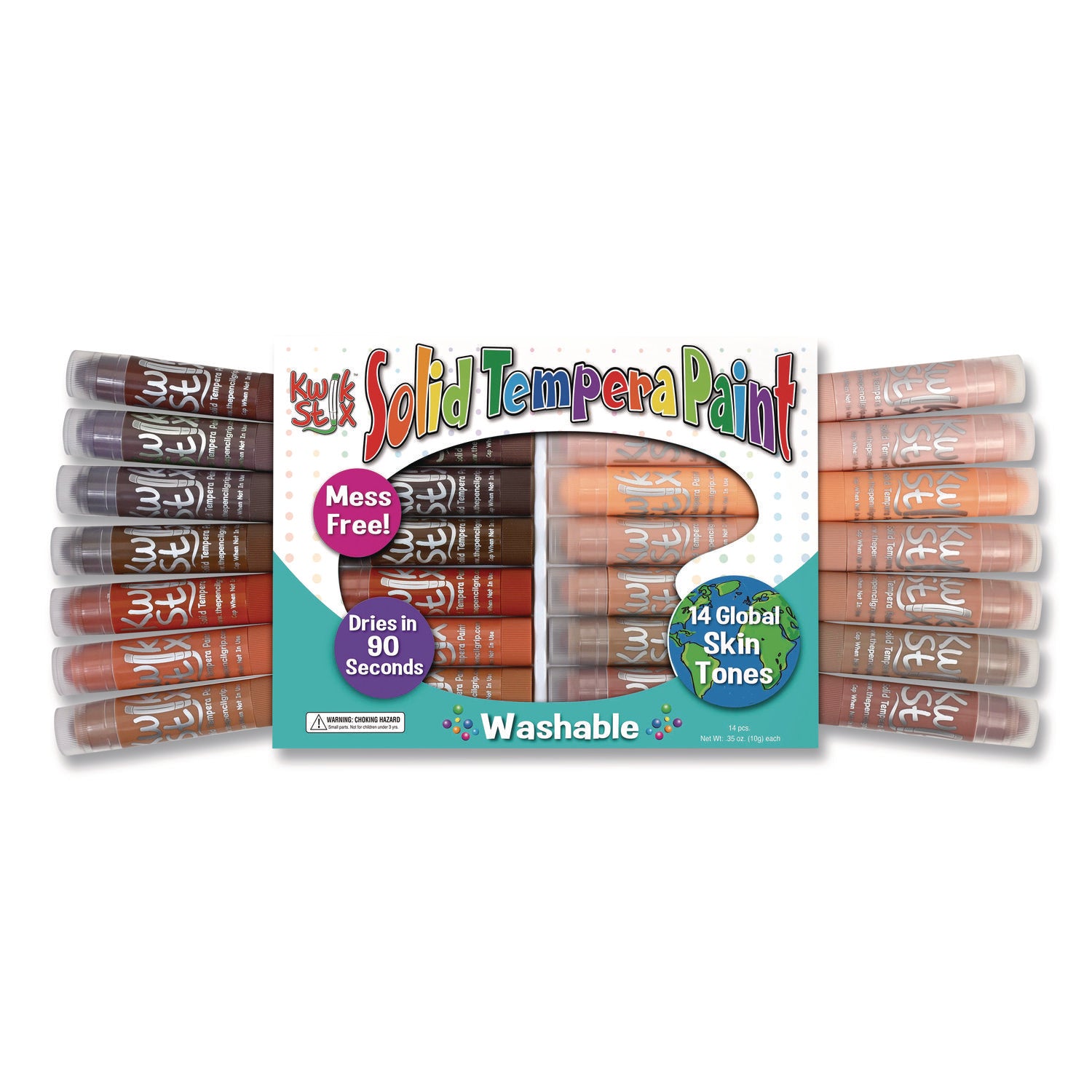 TPG Creations™ Kwik Stick Tempera Paint, 0.7" x 3.5", Assorted Skintones, 14 Sticks/Pack, 12 Packs/Carton