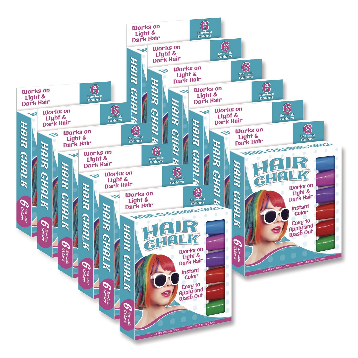 TPG Creations™ Hair Chalk, Assorted Colors, 6/Pack, 12 Packs/Carton