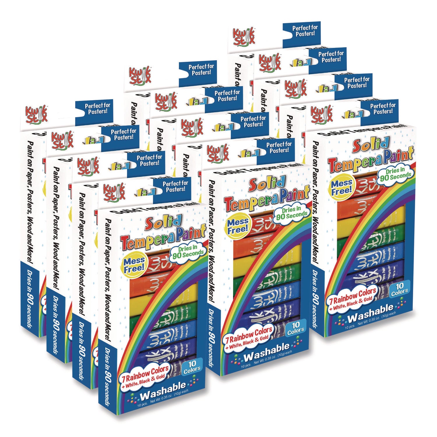 TPG Creations™ Kwik Stix Tempera Paint Set, 10 Assorted Colors, 10 Paint Sticks/Pack, 12 Packs/Carton