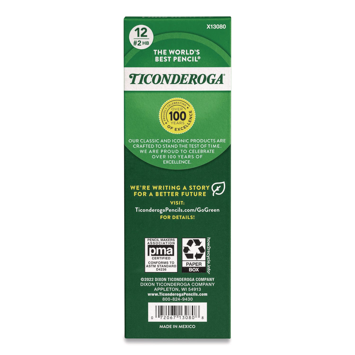 Dixon® Ticonderoga Beginners Woodcase Pencil with Microban, HB (#2), Black Lead, Yellow Barrel, Dozen