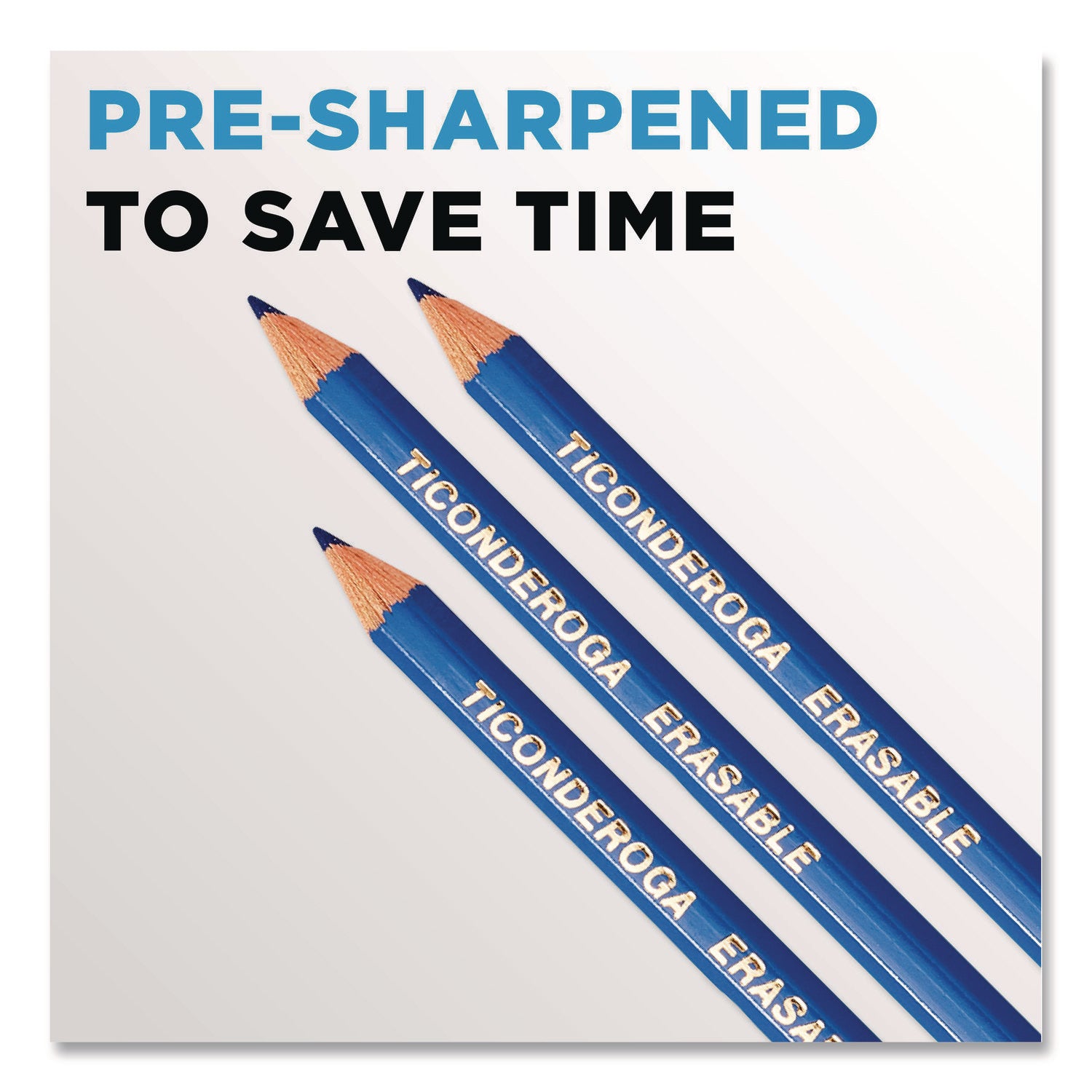 Ticonderoga® Erasable Colored Pencils, 2.6 mm, 2B (#2), Blue Lead, Blue Barrel, 12/Pack