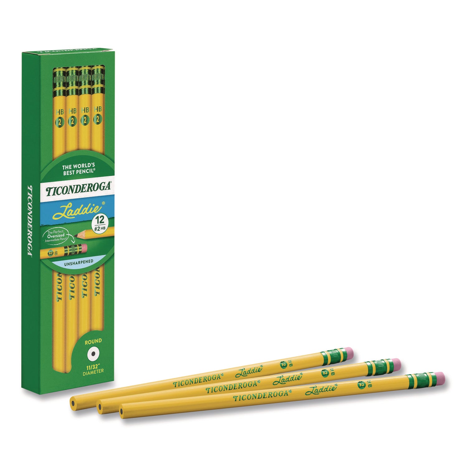 Dixon® Ticonderoga Laddie Woodcase Pencil with Microban, HB (#2), Black Lead, Yellow Barrel, 12/Pack