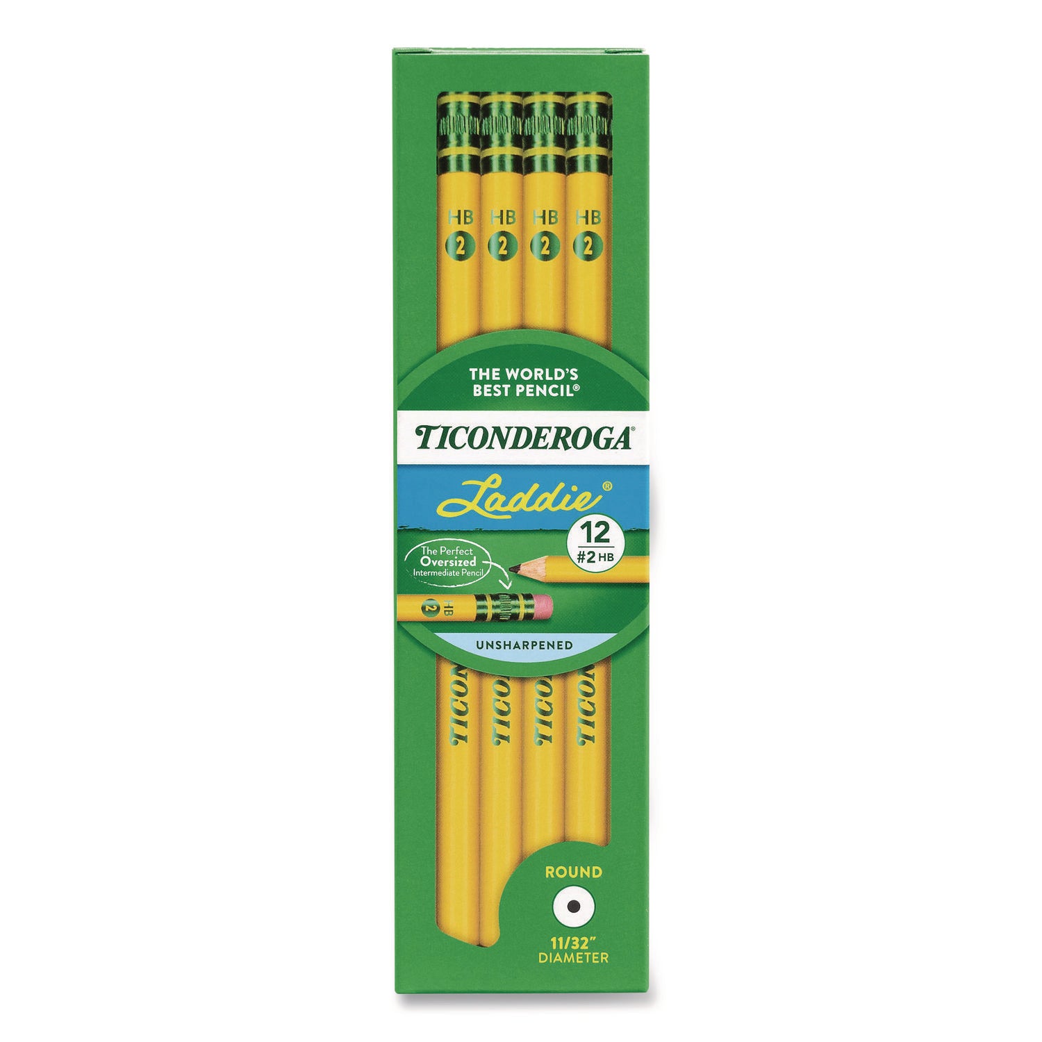 Dixon® Ticonderoga Laddie Woodcase Pencil with Microban, HB (#2), Black Lead, Yellow Barrel, 12/Pack