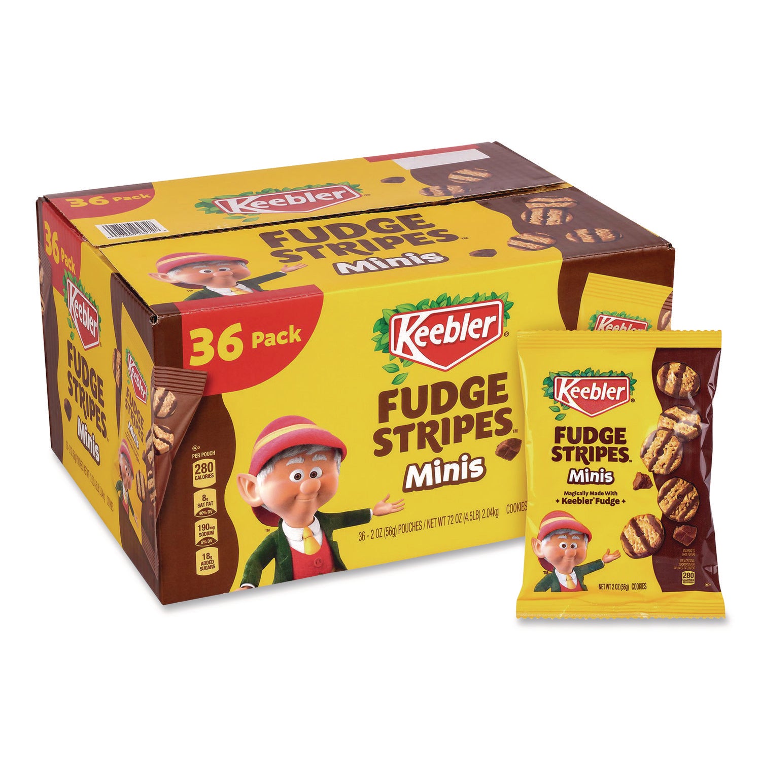 Keebler® Mini Cookies, Fudge Stripes, 2 oz Pouch, 36/Box