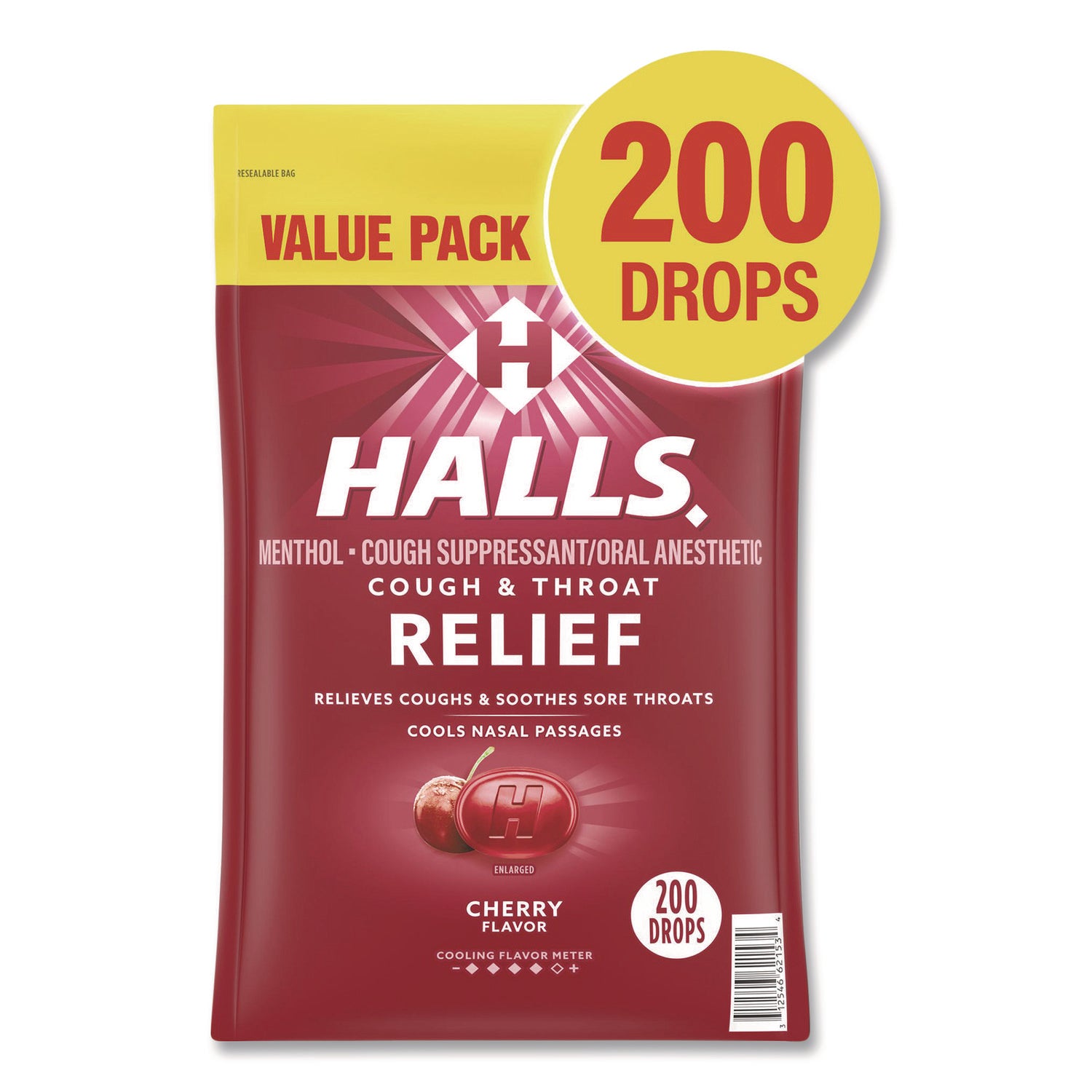HALLS Relief Cough Drops - Value Size, Cherry, 200/Pack