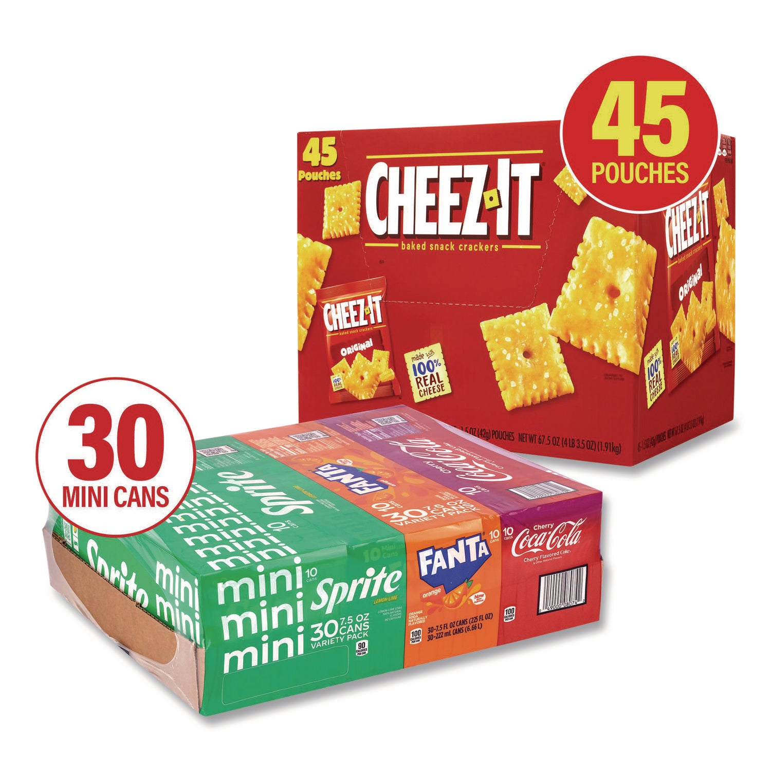 Coca-Cola® Soda Mini Variety and Cheez-It Combo Pack, (30) 7.5 oz Cans Assorted Flavors, (45) 1.5 oz Pouch Original Cheez-It/Bundle