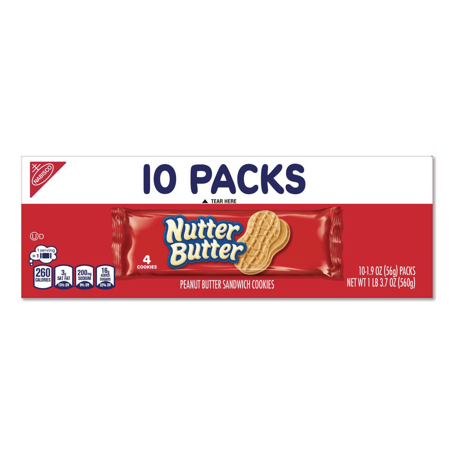 Nabisco® Nutter Butter, Peanut Butter, 1.9 oz, 4 Cookies/Pack, 10 Packs/Box