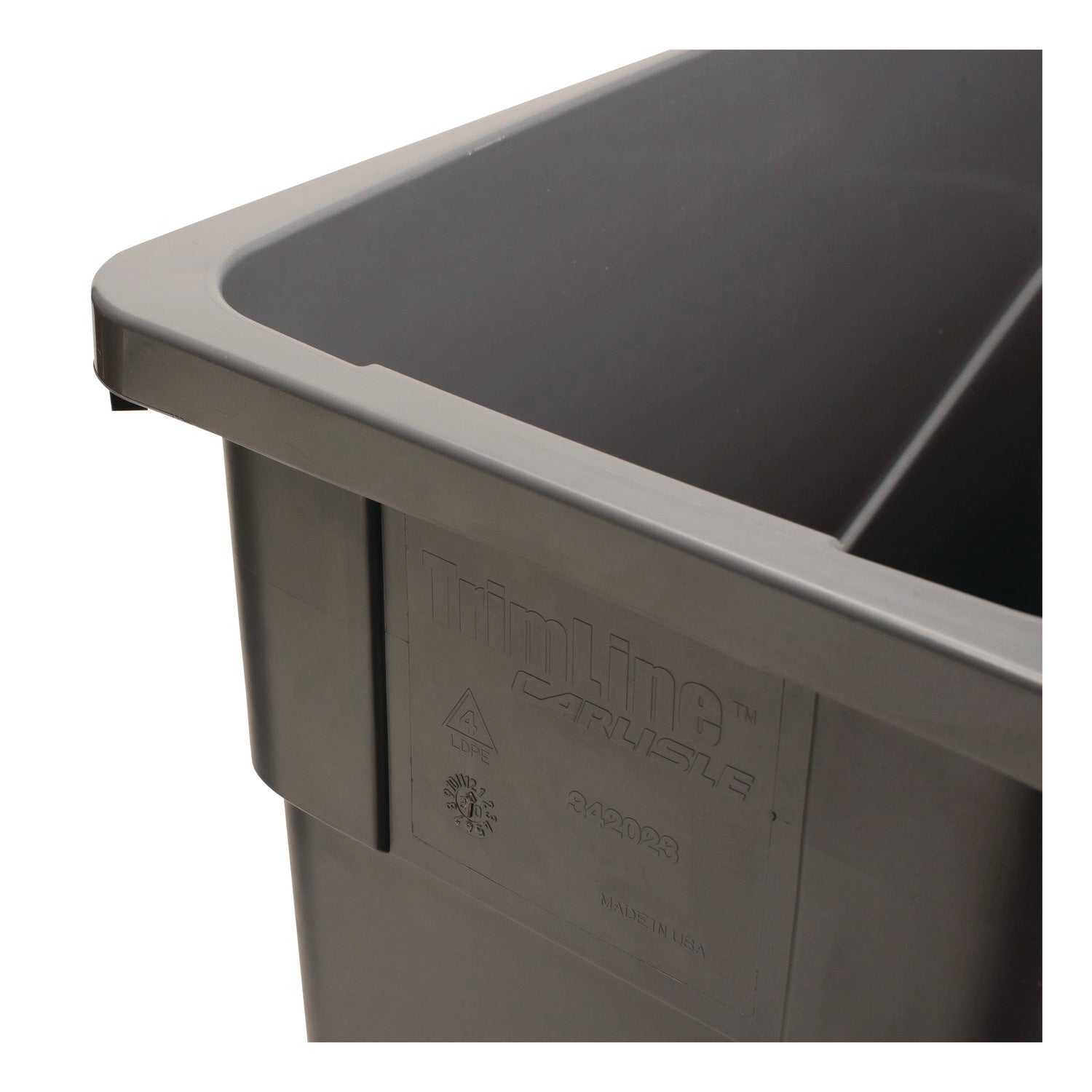 Carlisle TrimLine Rectangle Waste Container, 23 gal, Plastic, Gray, 4/Carton