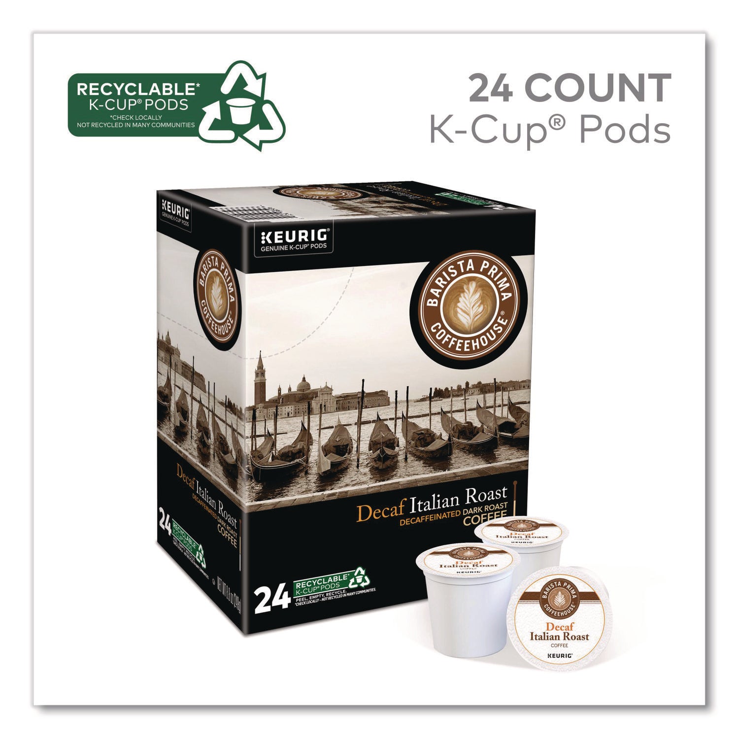Barista Prima Coffeehouse® Decaf Italian Roast Coffee K-Cups, 24/Box, 4 Boxes/Carton