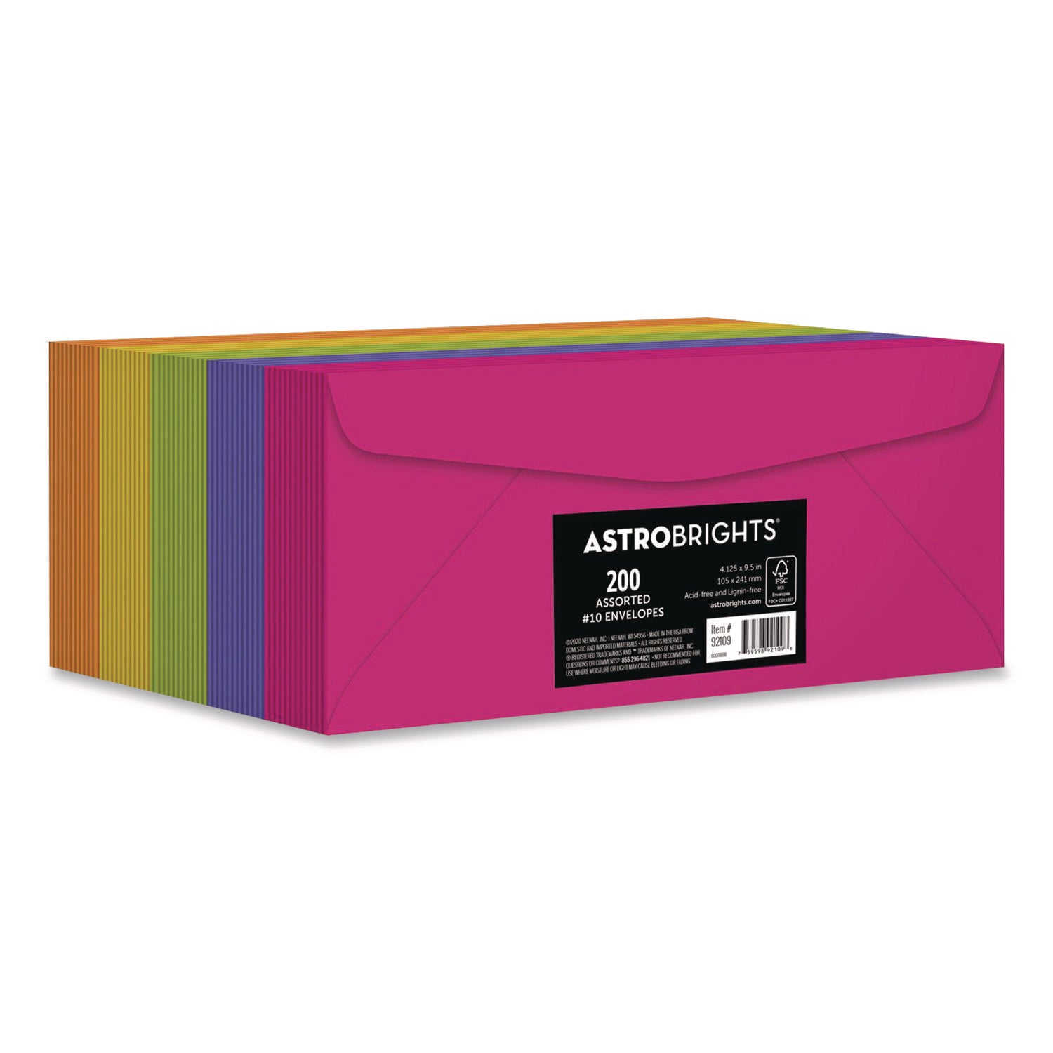 Astrobrights® Bulk Envelopes, #10, Bankers Flap, Gummed Closure, Assorted Colors, 200/Pack