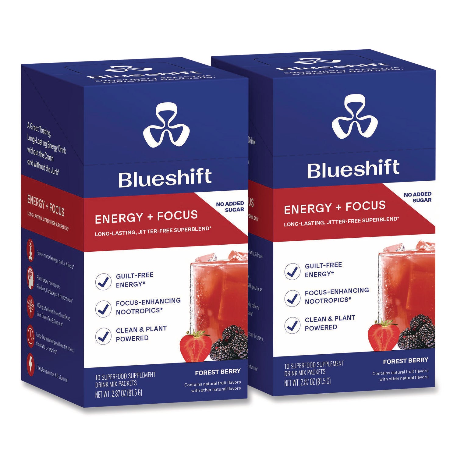 Blueshift Energy and Focus Forest Berry Drink Mix, 0.24 oz Packets, 10/Pack, 2 Packs/Carton