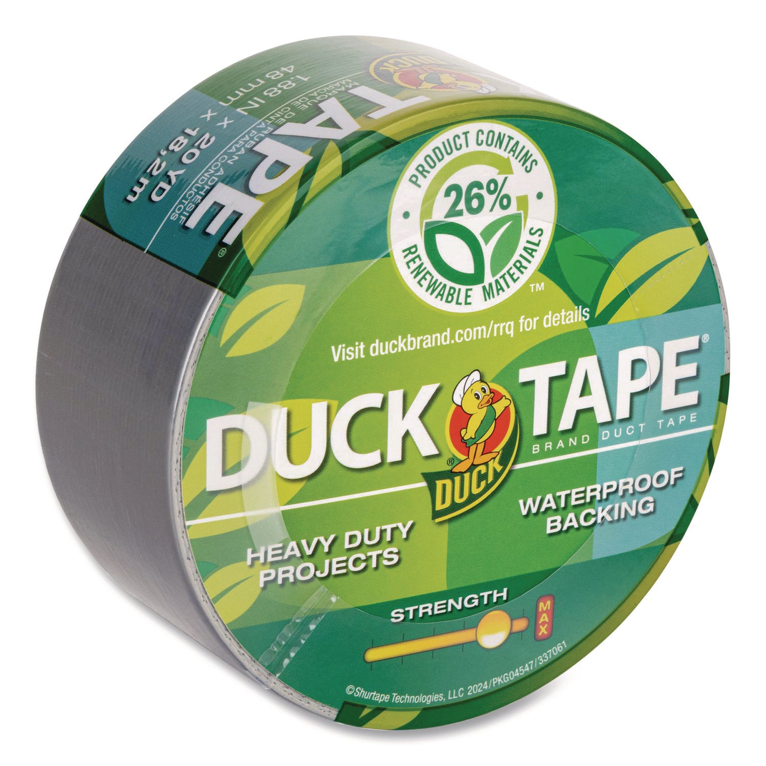 Duck® Renewable Material Duck Tape, 1.88" x 20 yd, Silver