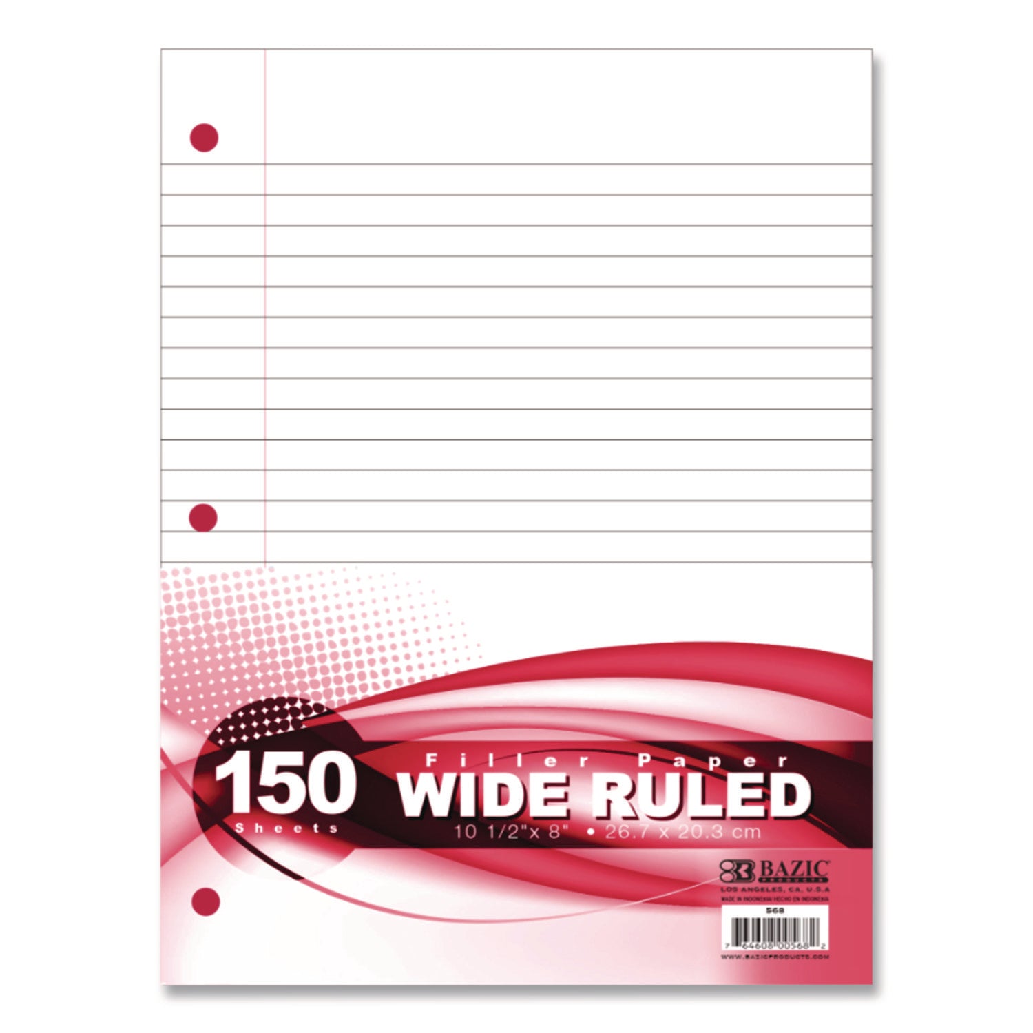 BAZIC® Products Filler Paper, Side: 3-Hole Punched, Wide/Legal Rule, 150/Pack