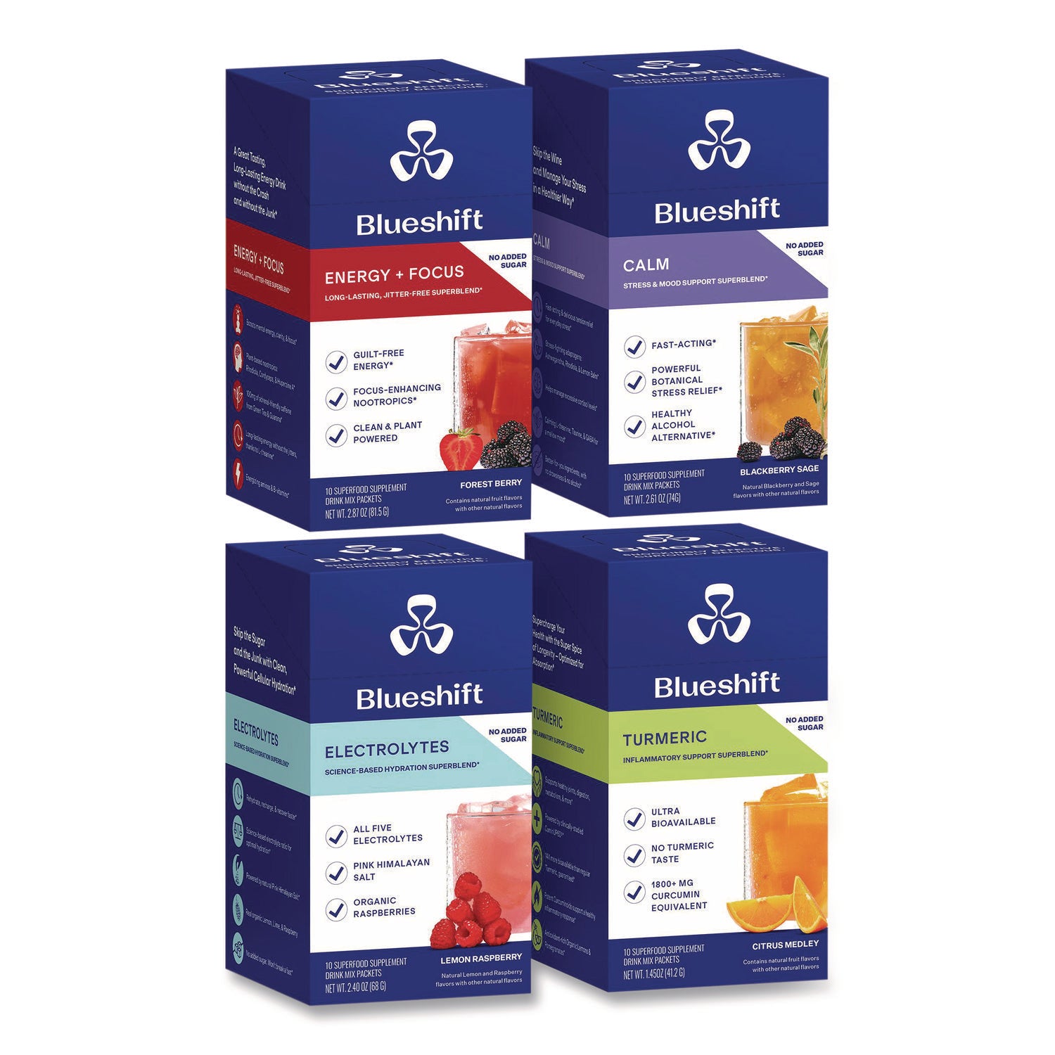 Blueshift Variety Pack Drink Mix, Assorted Flavors, Individual Packets, 10/Pack. 4 Packs/Carton