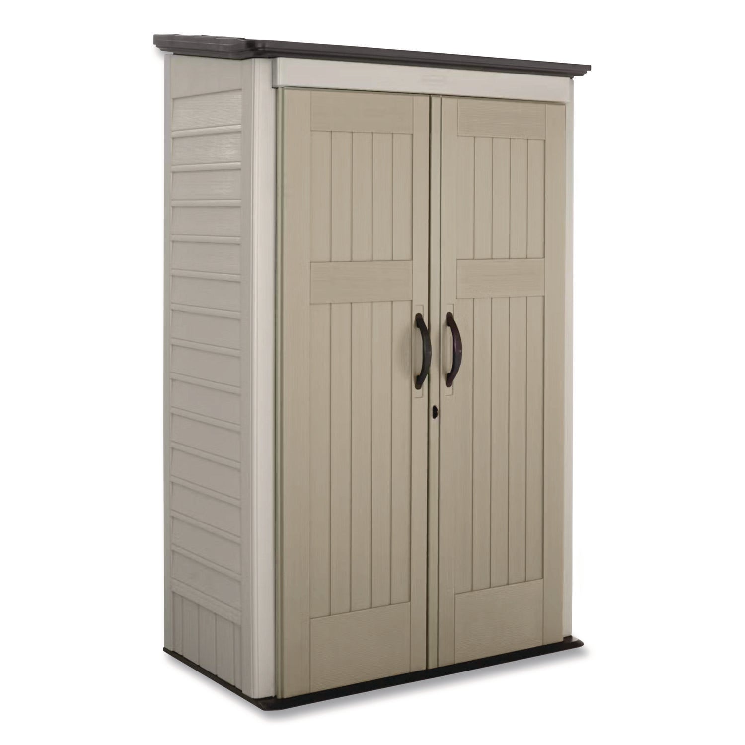 Rubbermaid® Vertical Storage Shed, 53 cu ft, 2.5 ft x 4 ft x 7 ft, Sandstone/Faint Maple