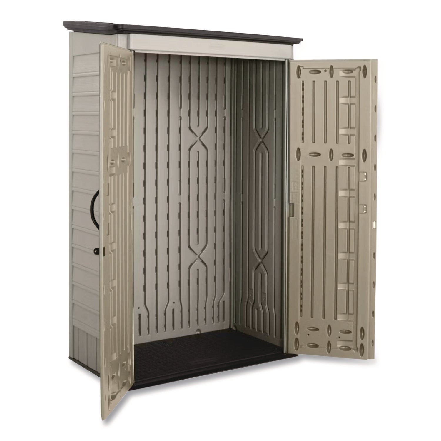 Rubbermaid® Vertical Storage Shed, 53 cu ft, 2.5 ft x 4 ft x 7 ft, Sandstone/Faint Maple