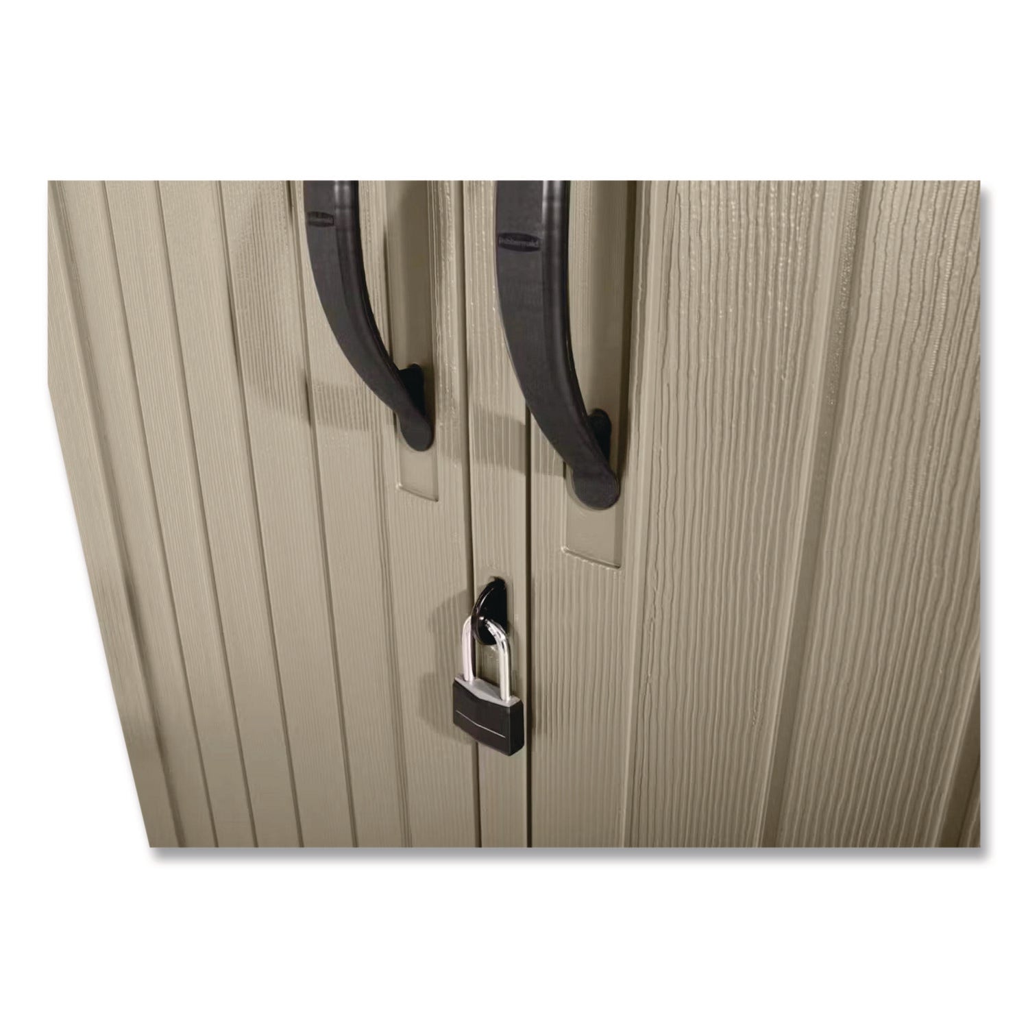 Rubbermaid® Vertical Storage Shed, 53 cu ft, 2.5 ft x 4 ft x 7 ft, Sandstone/Faint Maple