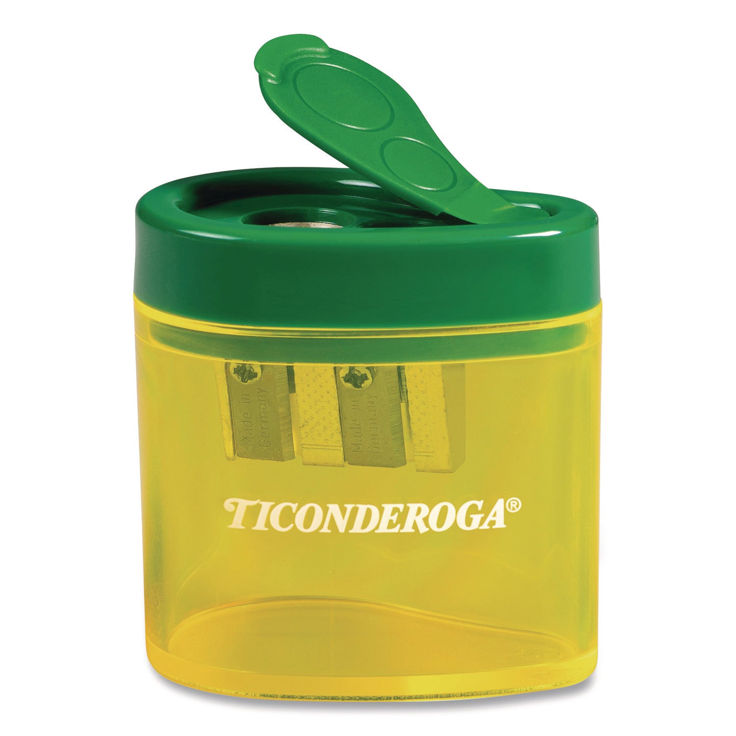 Ticonderoga® Two Hole Pencil Sharpener, 2 x 2 x 1.25, Green/Yellow