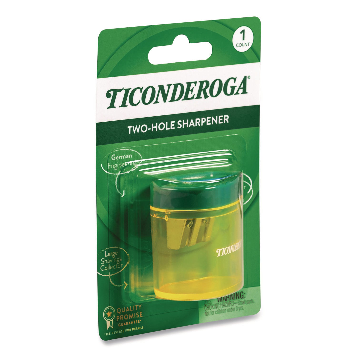 Ticonderoga® Two Hole Pencil Sharpener, 2 x 2 x 1.25, Green/Yellow