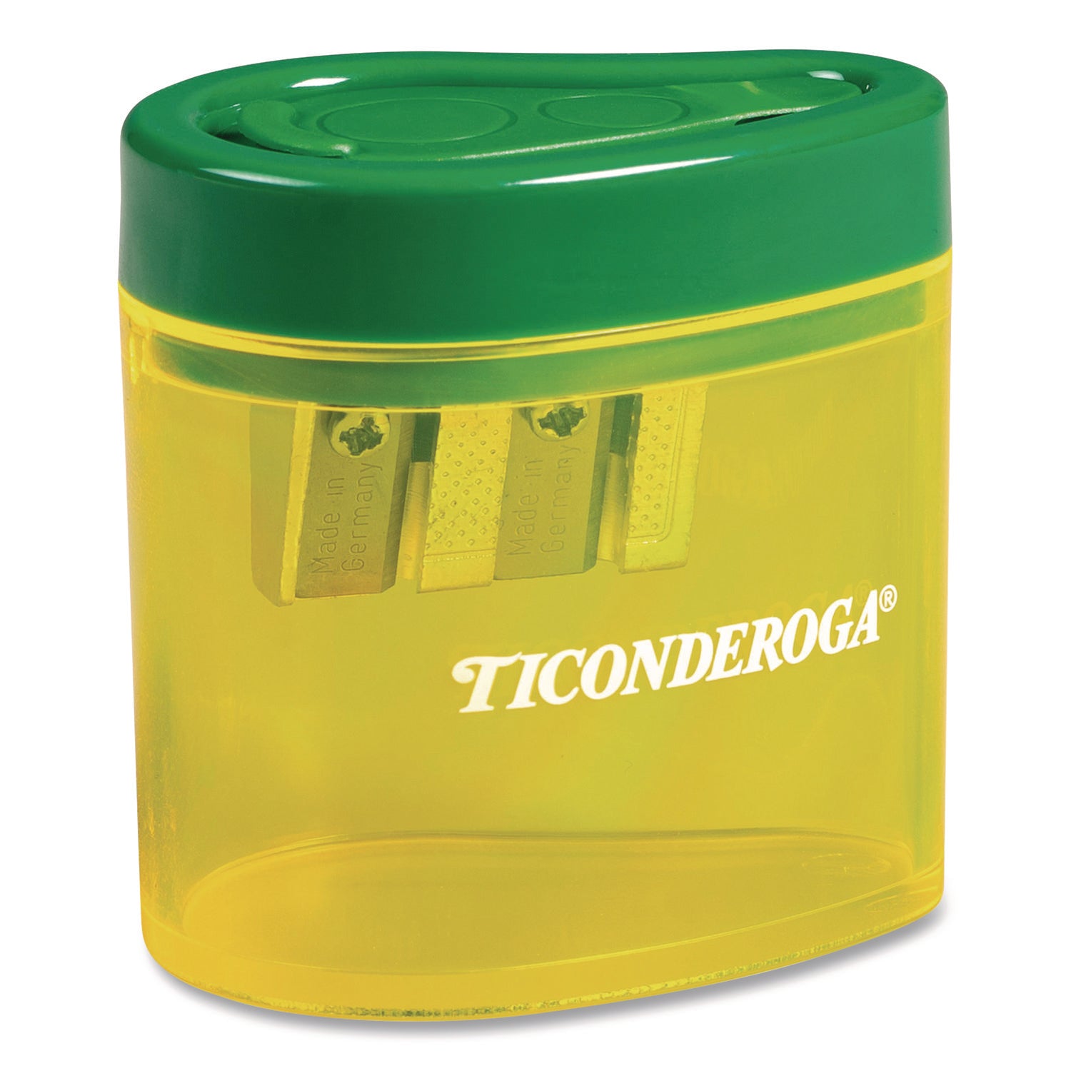 Ticonderoga® Two Hole Pencil Sharpener, 2 x 2 x 1.25, Green/Yellow