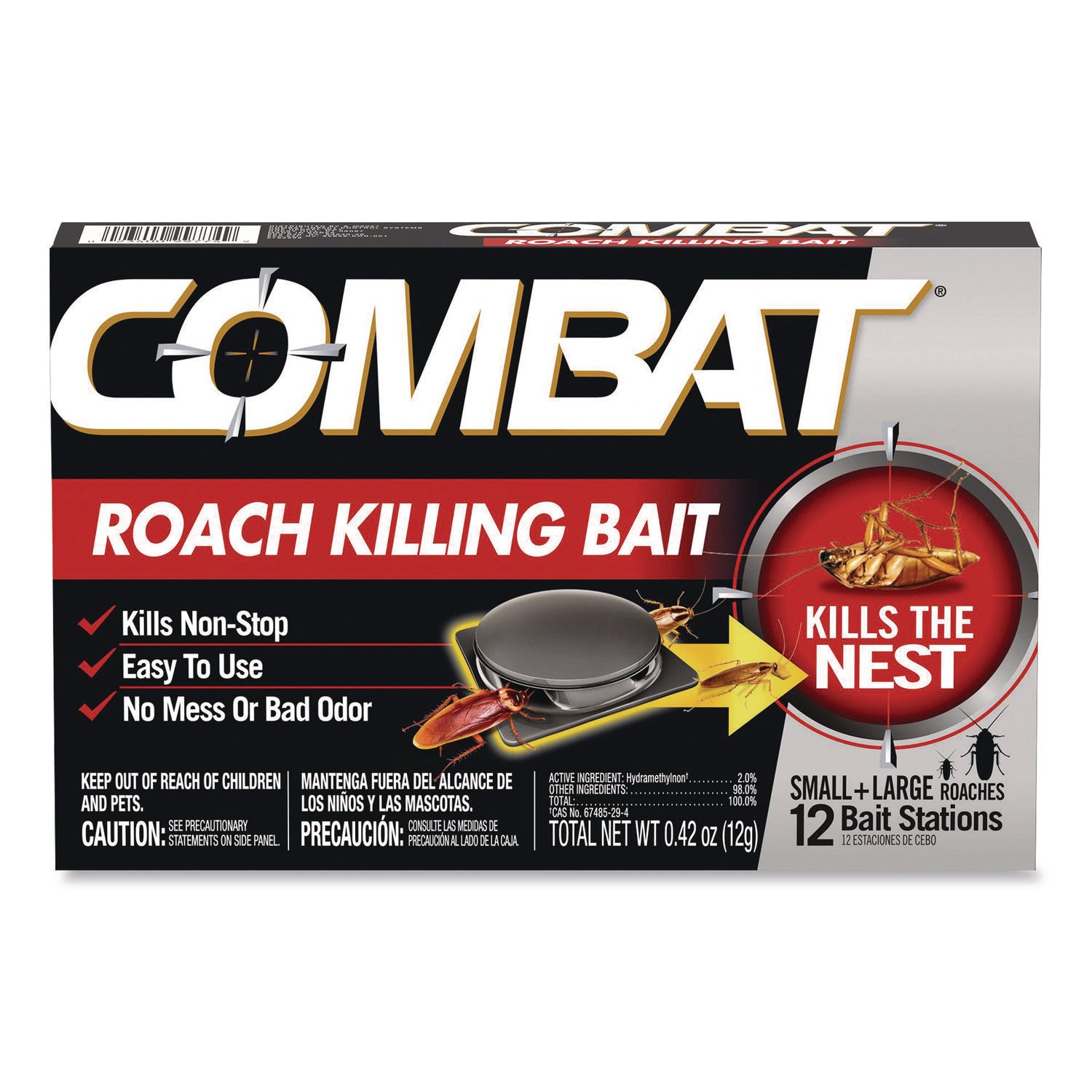 Combat® Roach Bait Insecticide, for Small and Large Roaches, 0.42 oz, 12 Bait Stations
