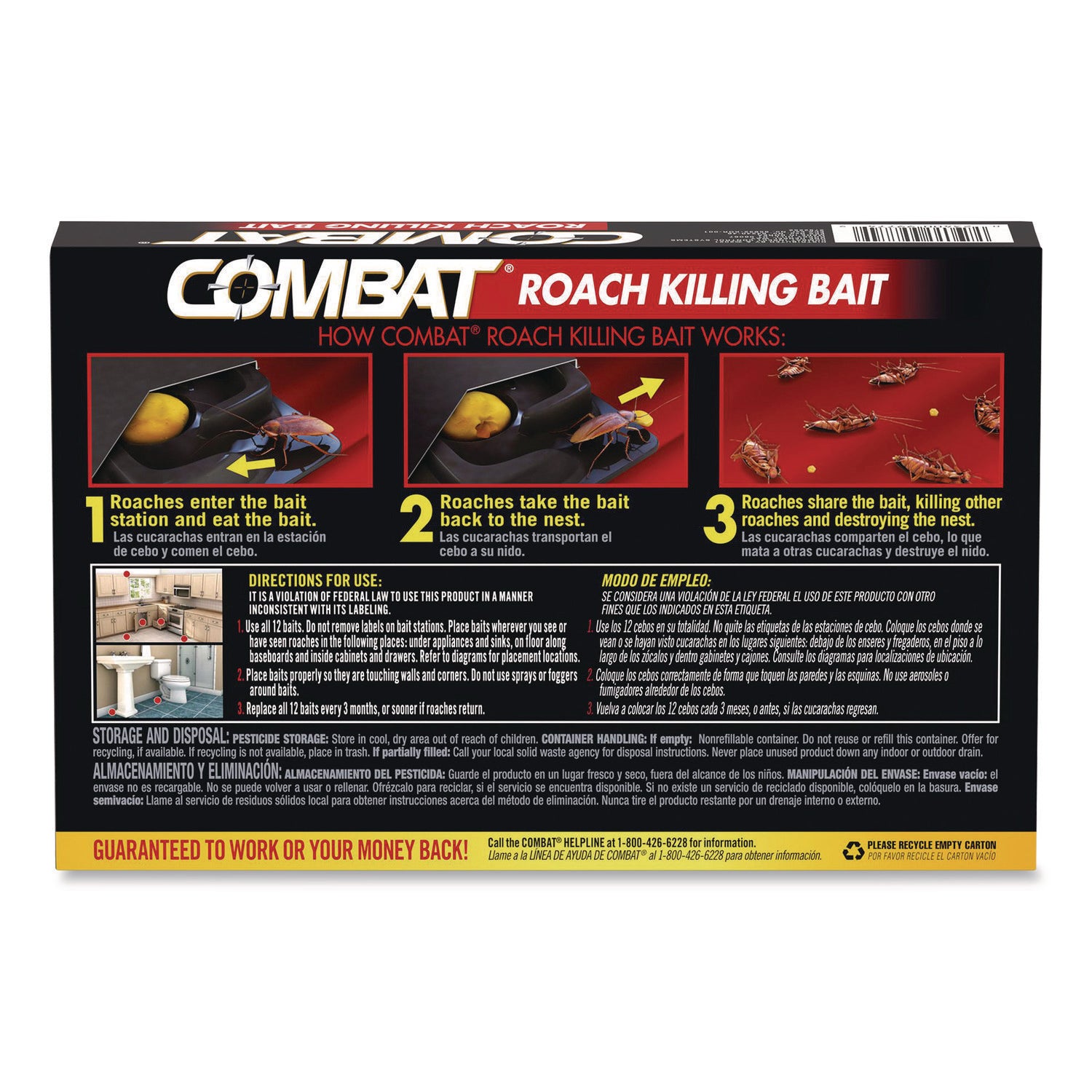 Combat® Roach Bait Insecticide, for Small and Large Roaches, 0.42 oz, 12 Bait Stations