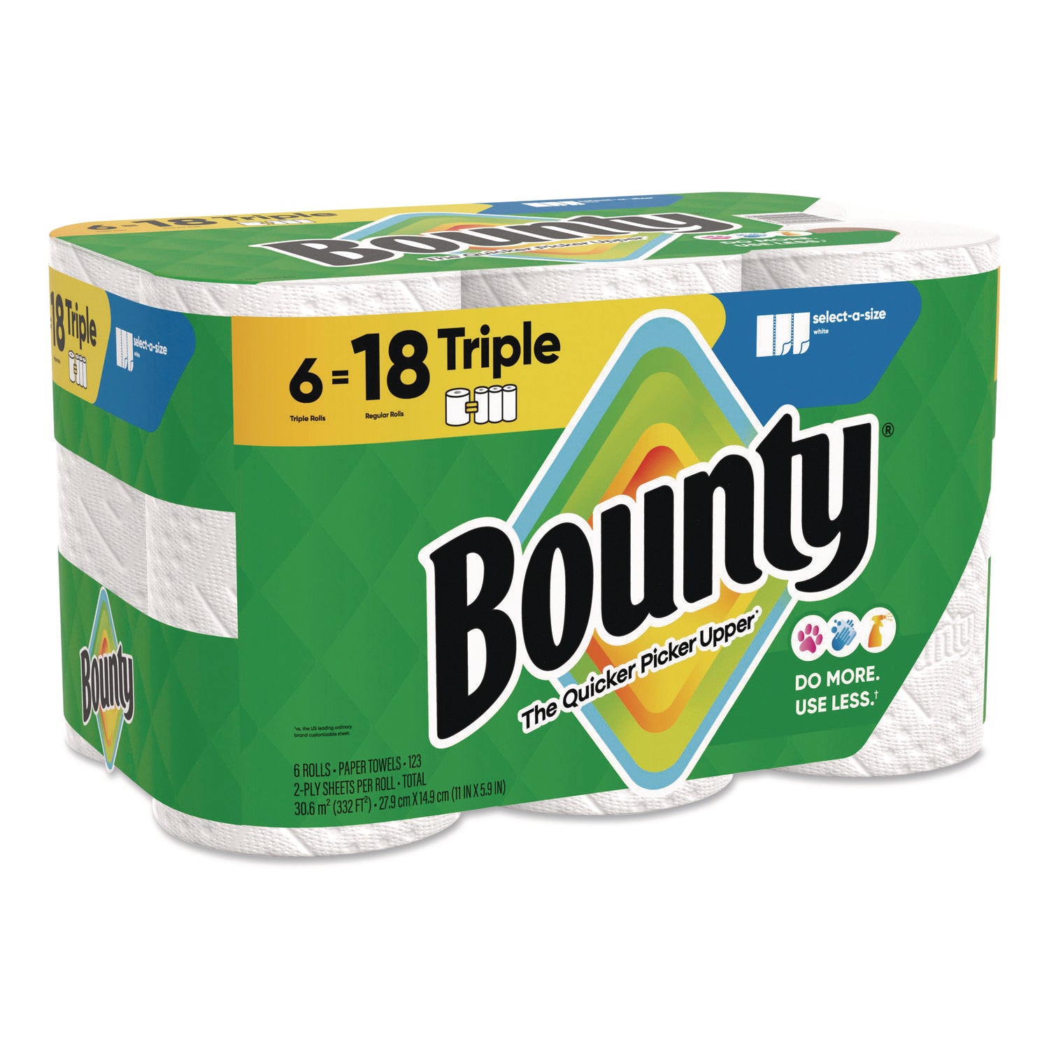 Bounty® Select-a-Size Kitchen Roll Paper Towels, 2-Ply, 5.9 x 11, White, 123 Sheets/Triple Roll, 6 Rolls/Carton