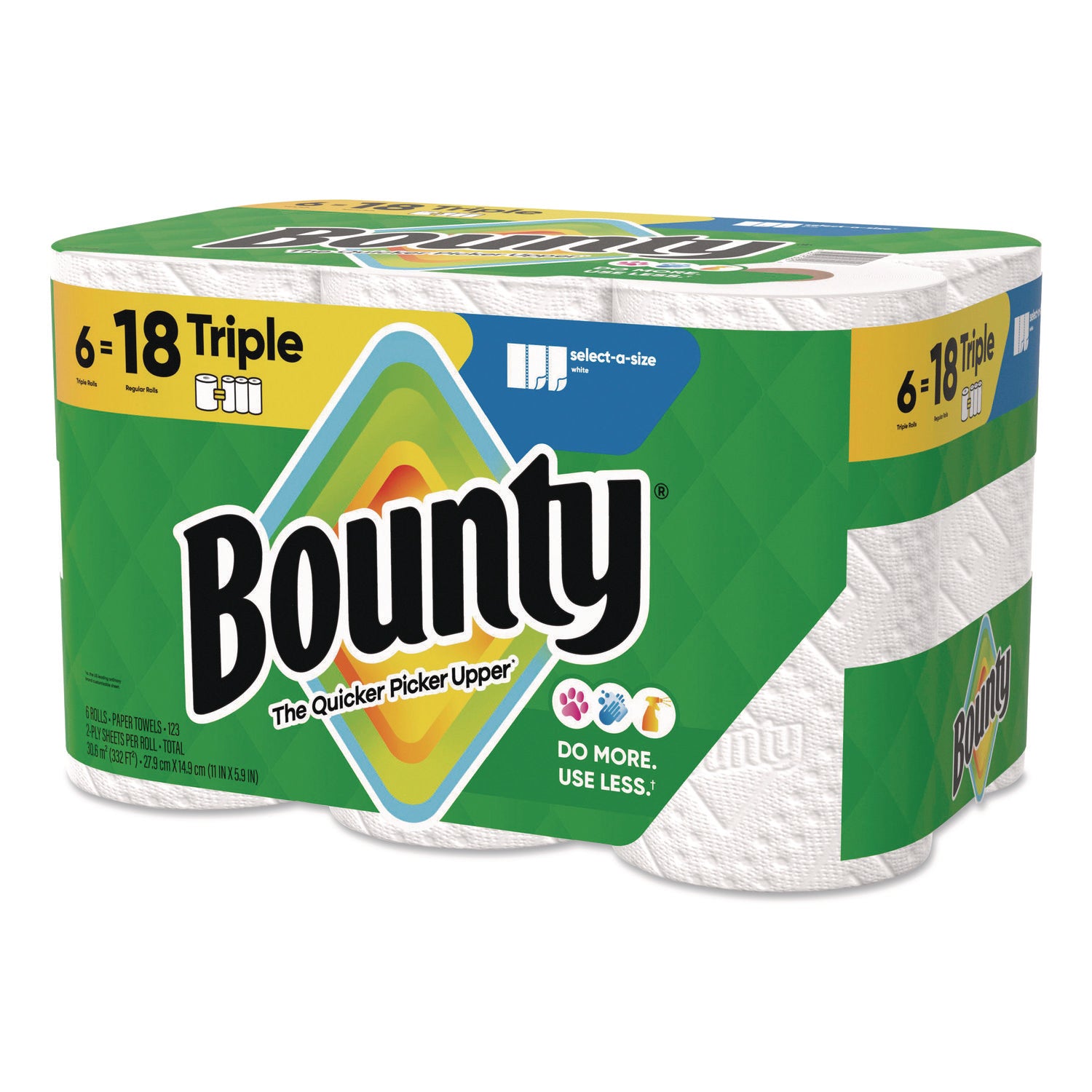 Bounty® Select-a-Size Kitchen Roll Paper Towels, 2-Ply, 5.9 x 11, White, 123 Sheets/Triple Roll, 6 Rolls/Carton