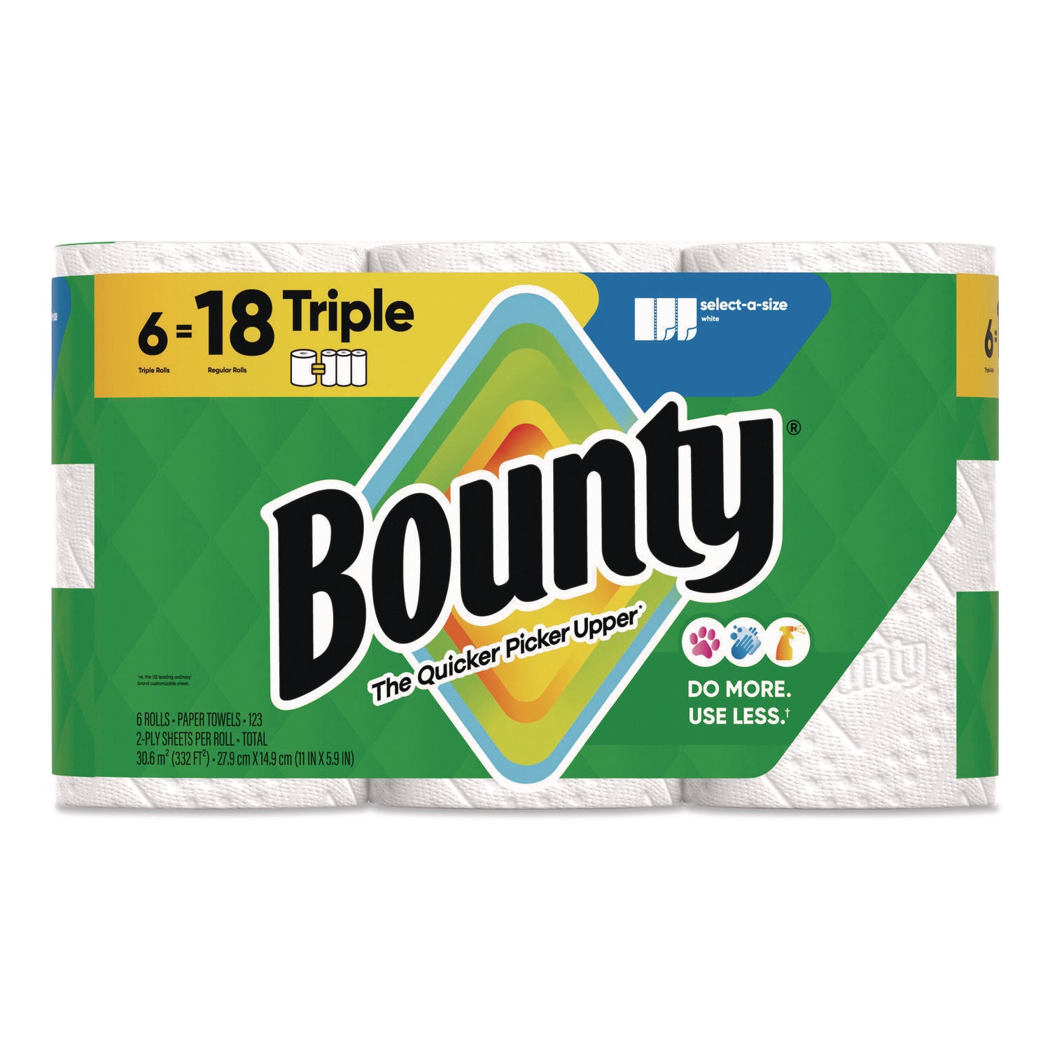 Bounty® Select-a-Size Kitchen Roll Paper Towels, 2-Ply, 5.9 x 11, White, 123 Sheets/Triple Roll, 6 Rolls/Carton