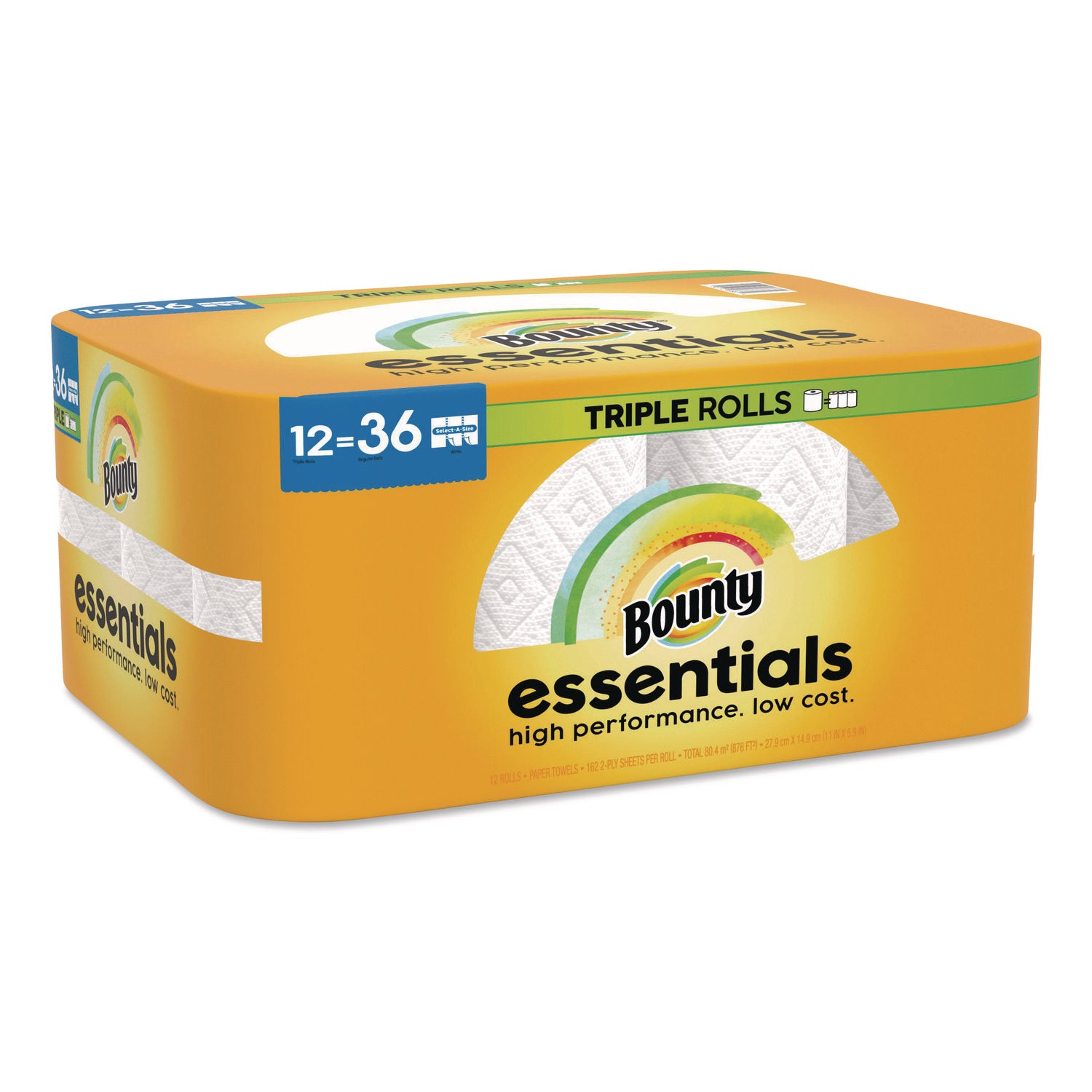 Bounty® Essentials Select-A-Size Kitchen Roll Paper Towels, 2-Ply, 5.9 x 11, White, 162 Sheets/Triple Roll, 12 Rolls/Carton