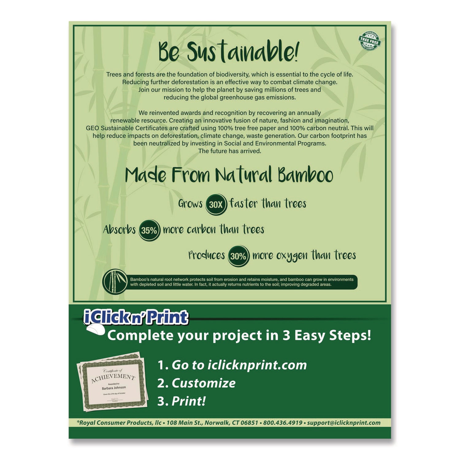 Geographics® Tree Free Award Certificates, 8.5 x 11, Green/Brown/Blue, with Outside Scene Border, 15/Pack