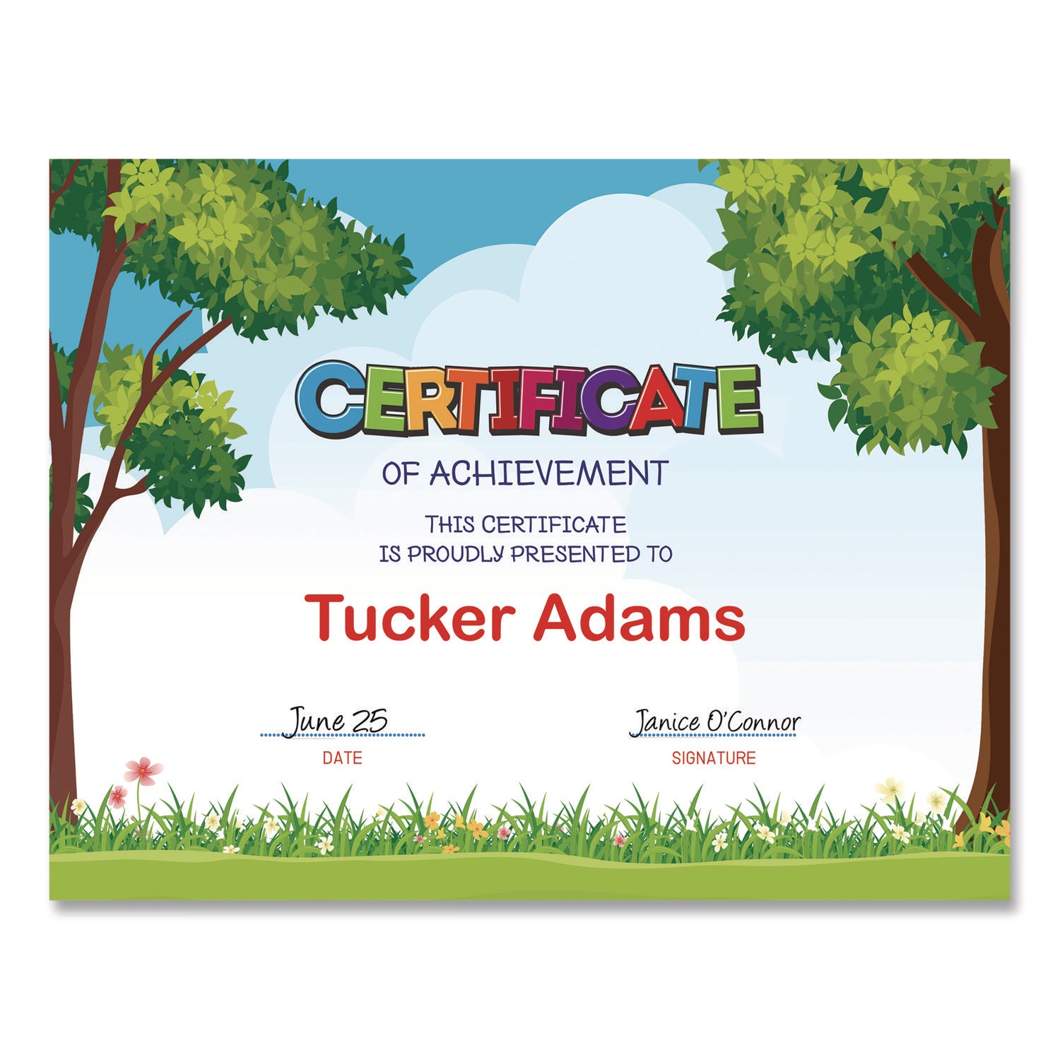 Geographics® Tree Free Award Certificates, 8.5 x 11, Green/Brown/Blue, with Outside Scene Border, 15/Pack