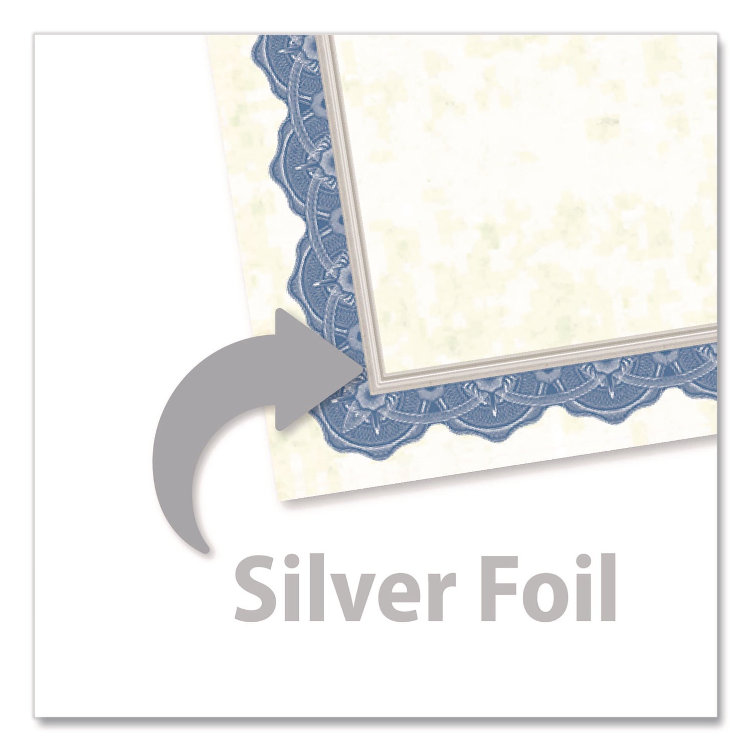 Geographics® Award Certificates, 8.5 x 11, Natural with Braided Blue/Silver Border, 15/Pack