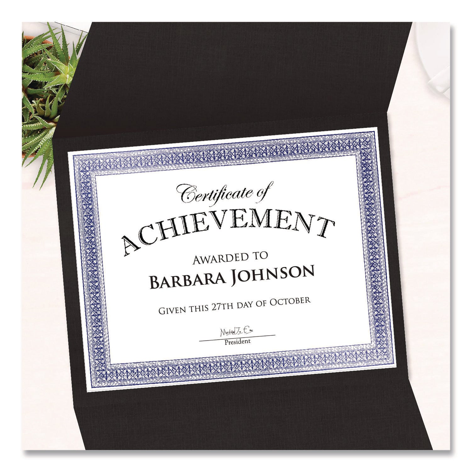 Geographics® Tri-Fold Certificate Holder, 9.2 x 12.5, Black, 5/Pack