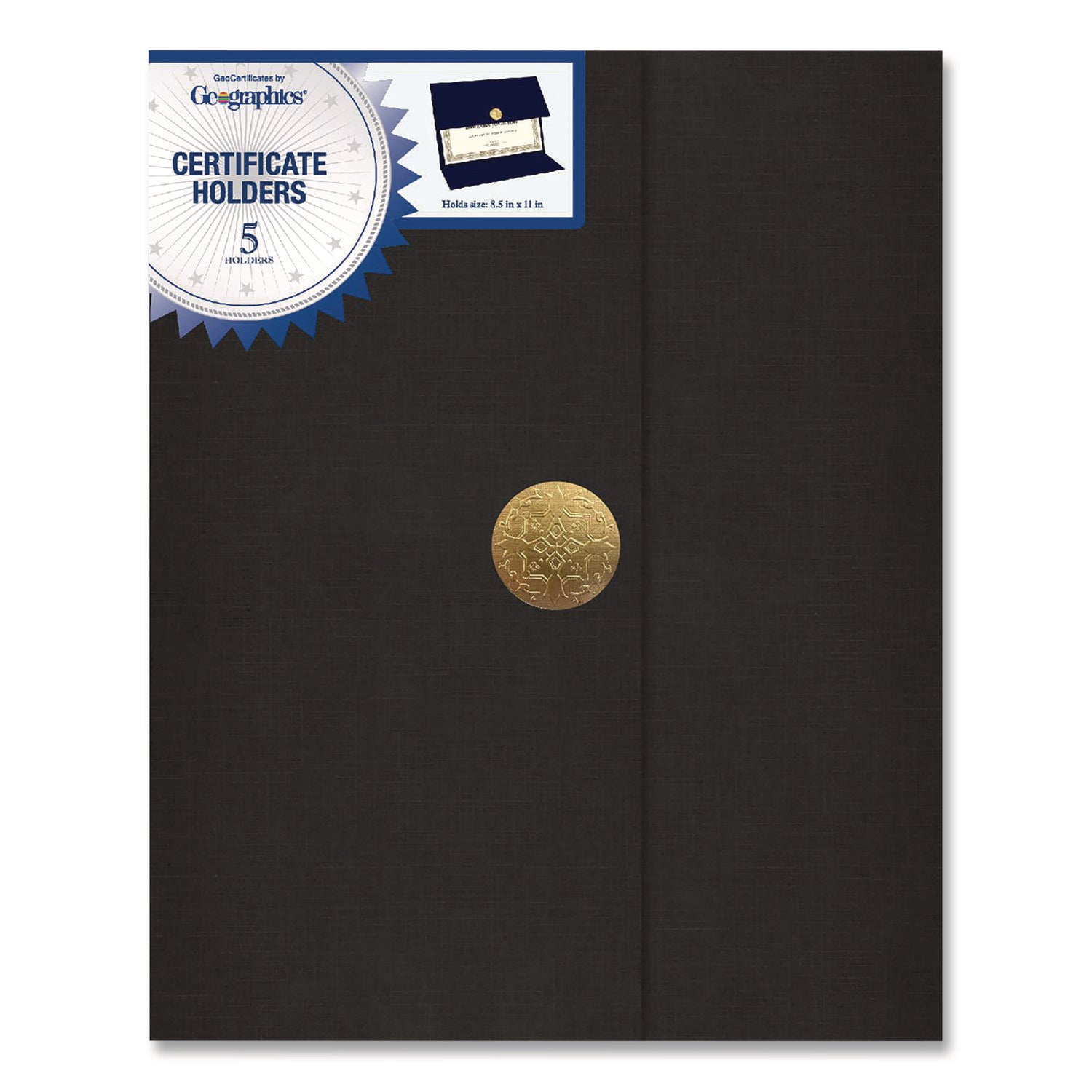 Geographics® Tri-Fold Certificate Holder, 9.2 x 12.5, Black, 5/Pack