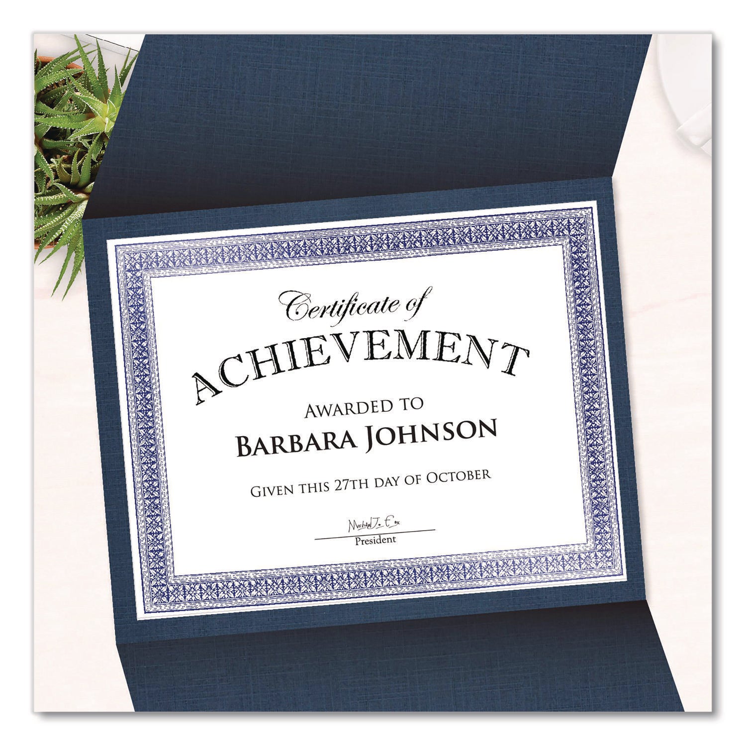 Geographics® Tri-Fold Certificate Holder, 9.25 x 12.5, Navy Blue, 5/Pack