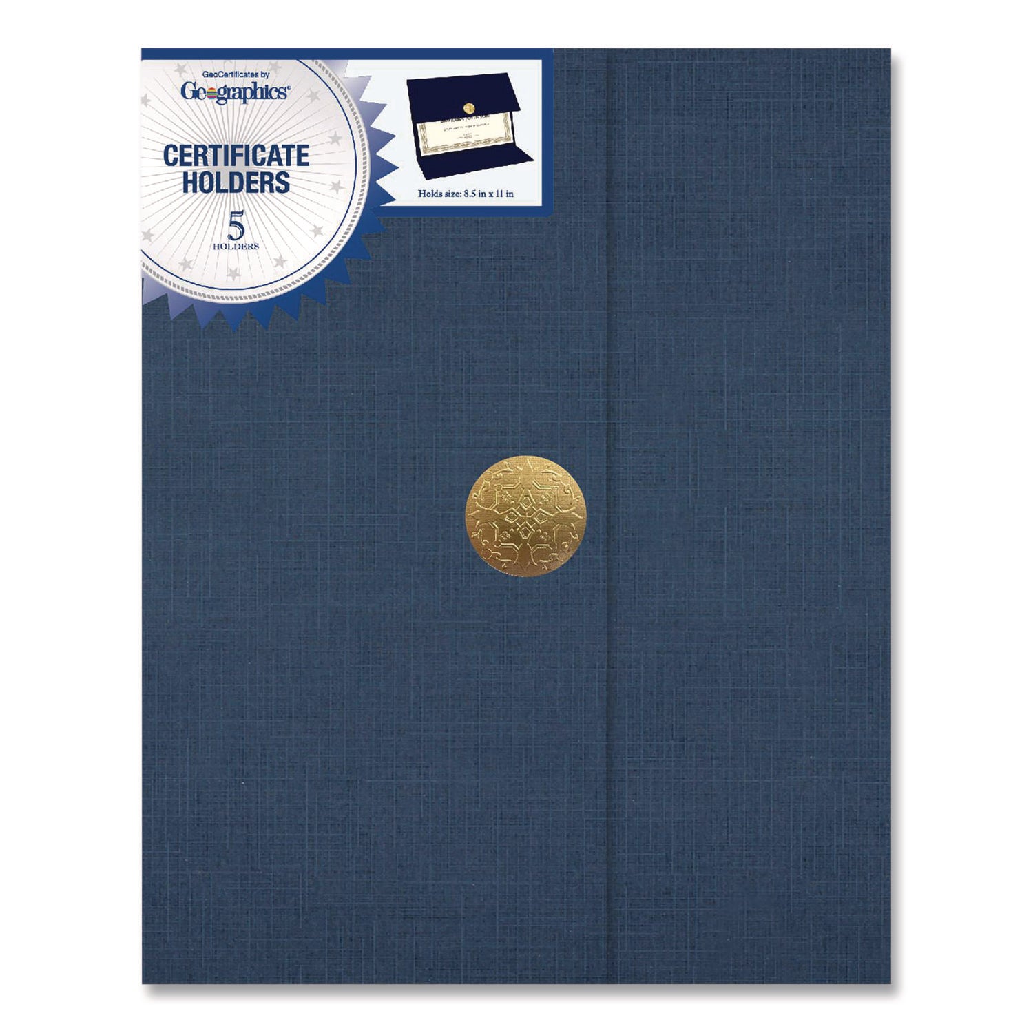 Geographics® Tri-Fold Certificate Holder, 9.25 x 12.5, Navy Blue, 5/Pack