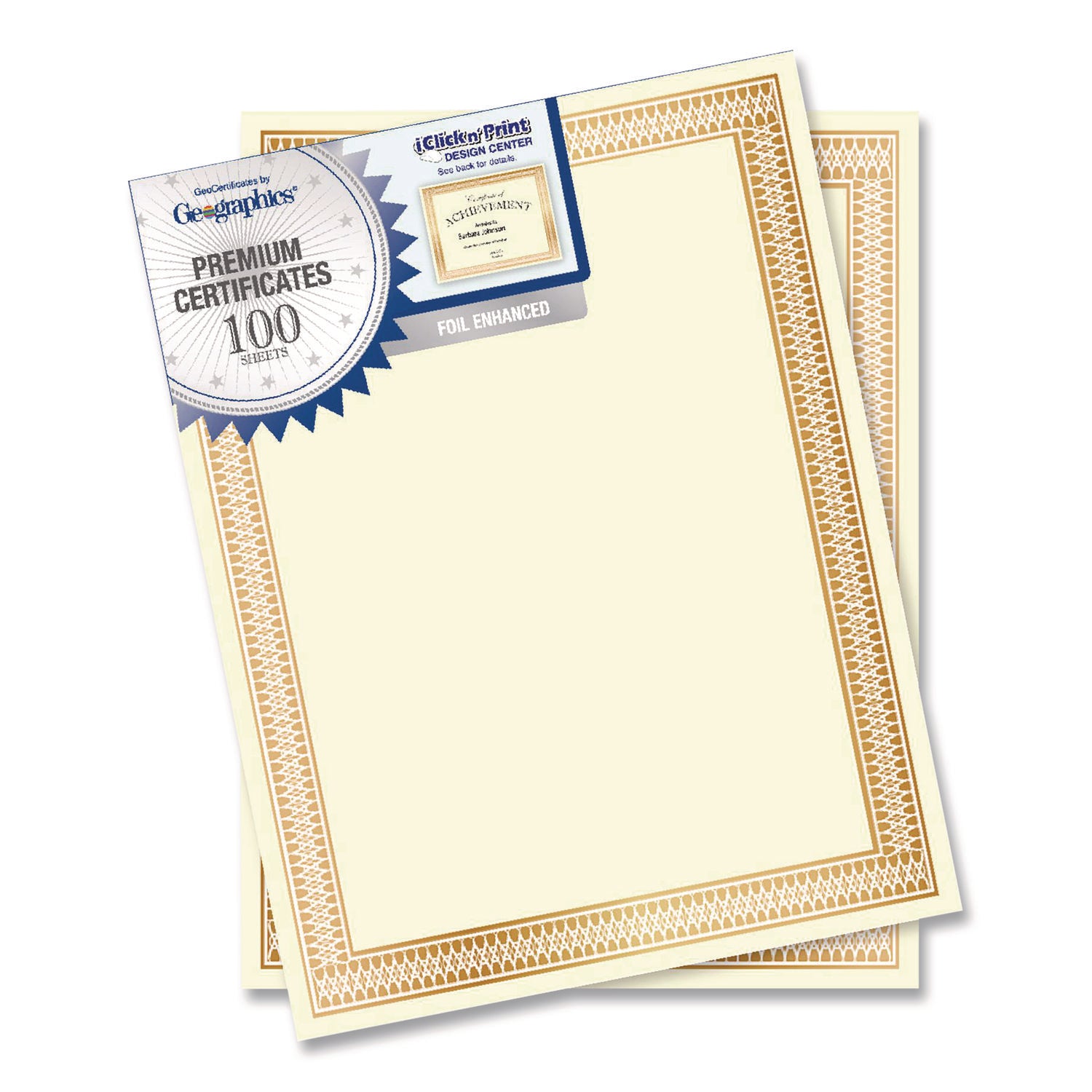 Geographics® Award Certificates, 8.5 x 11, Ivory with Traditional Gold Border, 100/Pack