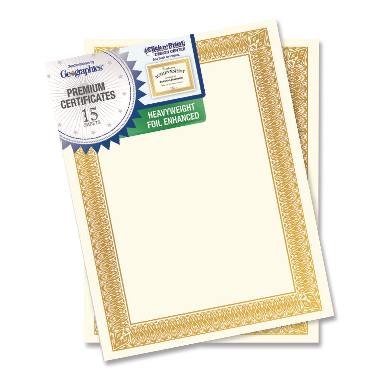 Geographics® Award Certificates, 8.5 x 11, Ivory with Elegant Gold Border, 15/Pack