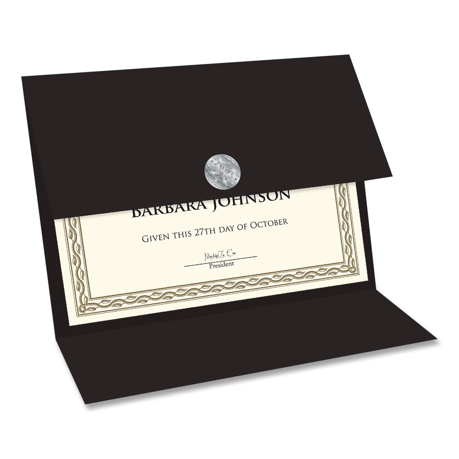 Geographics® Tri-Fold Certificate Holder, 9.2 x 12.5, Black, 5/Pack