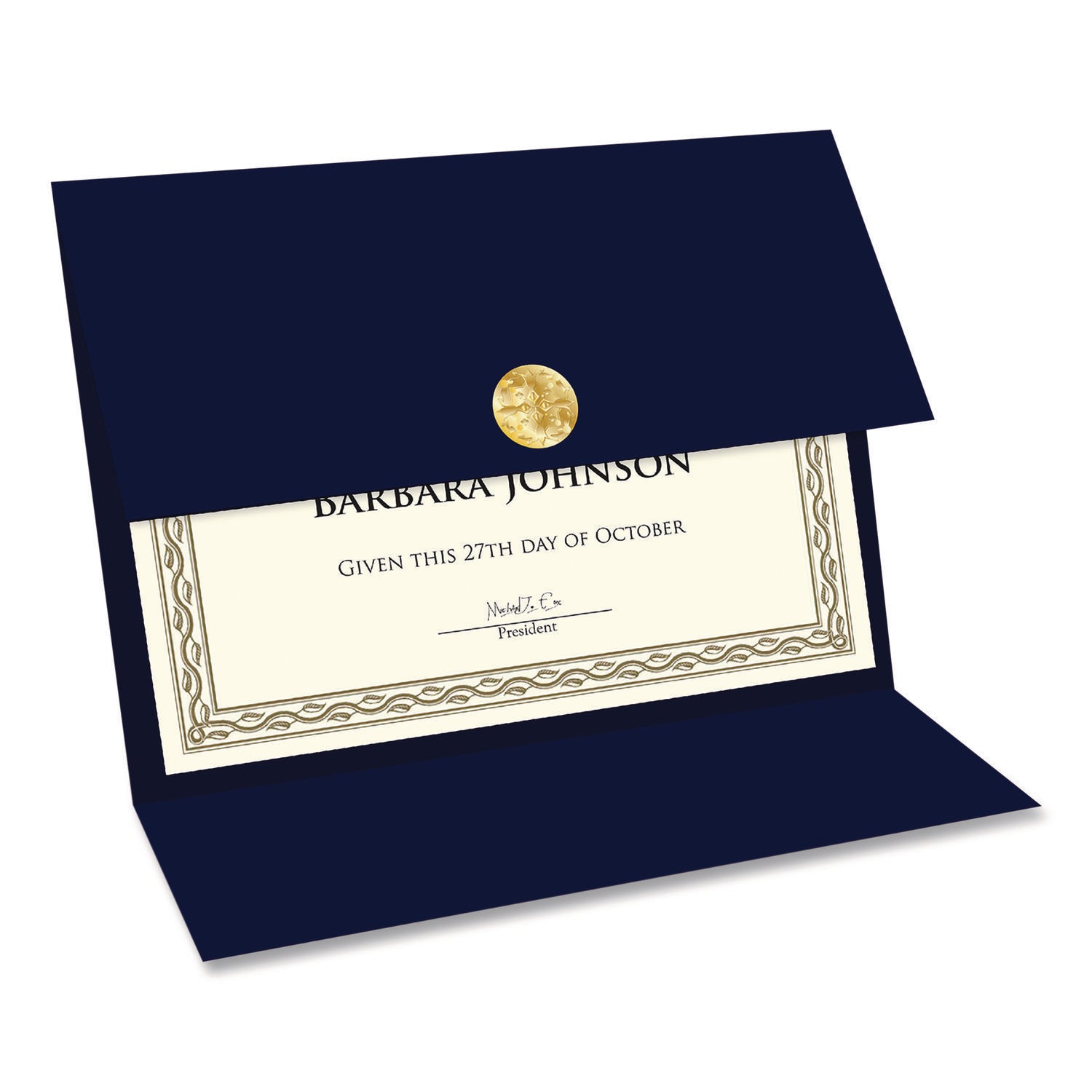 Geographics® Tri-Fold Certificate Holder, 9.25 x 12.5, Navy Blue, 5/Pack