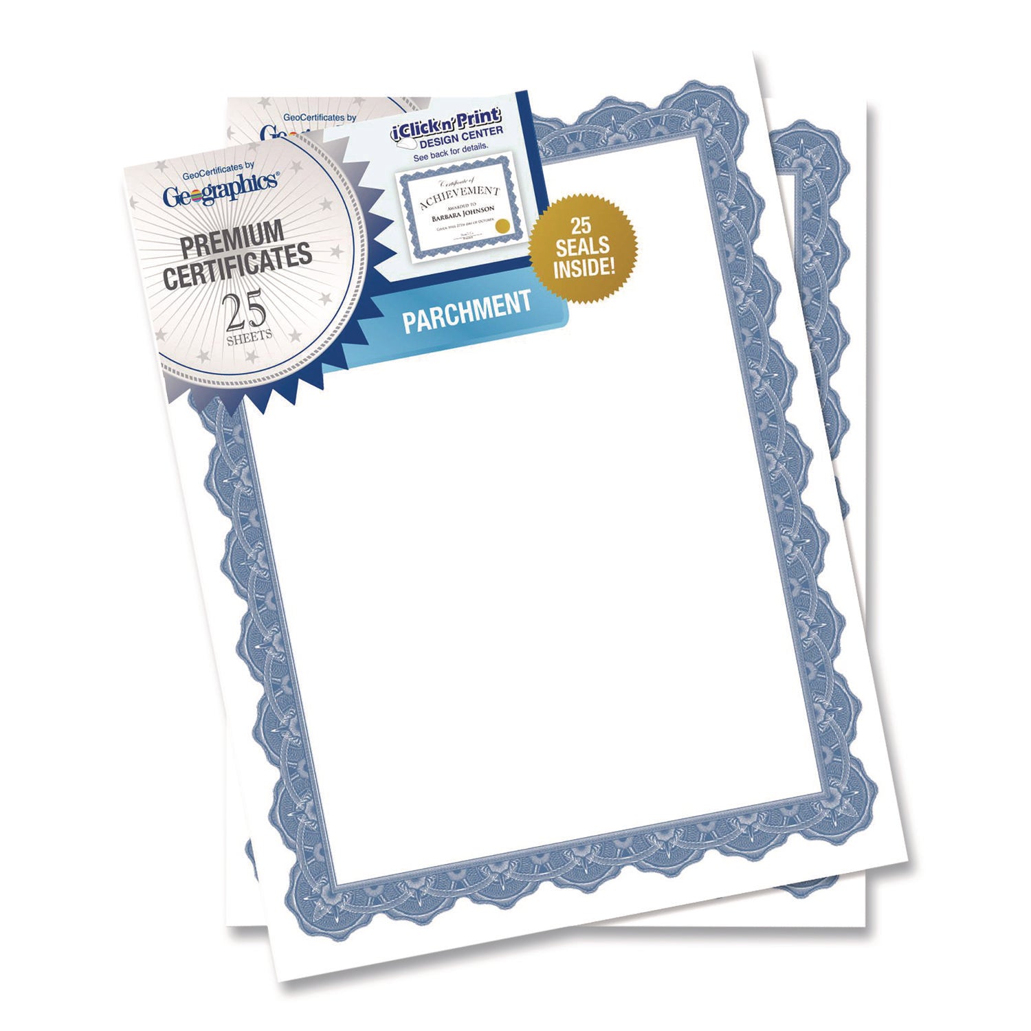 Geographics® Award Certificates, 8.5 x 11, White with Braided Blue Border, 25/Pack