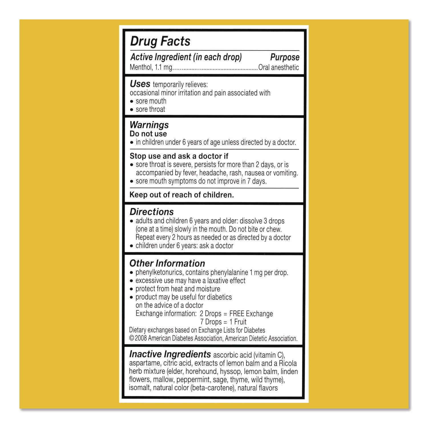 Ricola® Sugar-Free Lemon Mint Herb Throat Drops, 65/Bag, 2 Bags/Pack