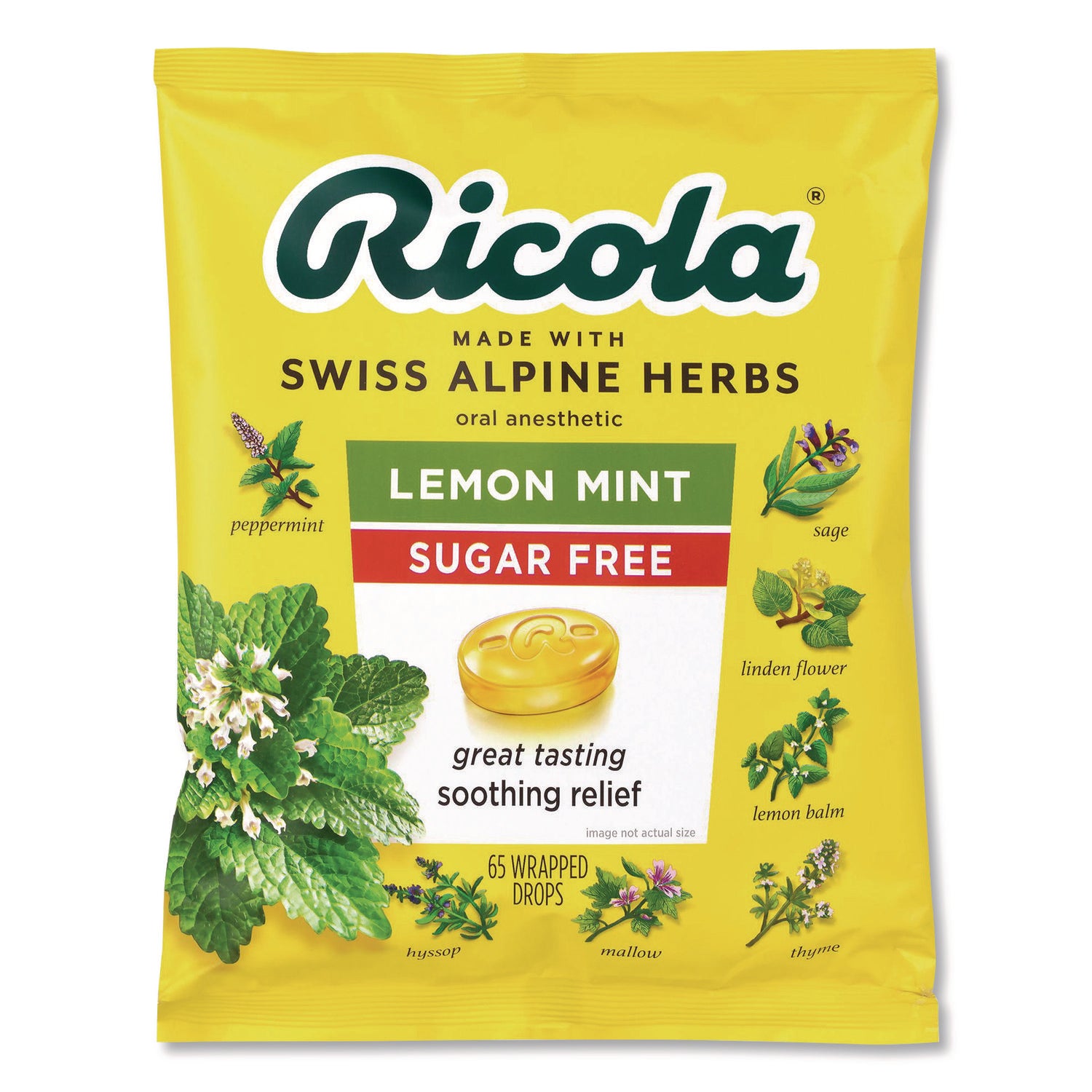 Ricola® Sugar-Free Lemon Mint Herb Throat Drops, 65/Bag, 2 Bags/Pack