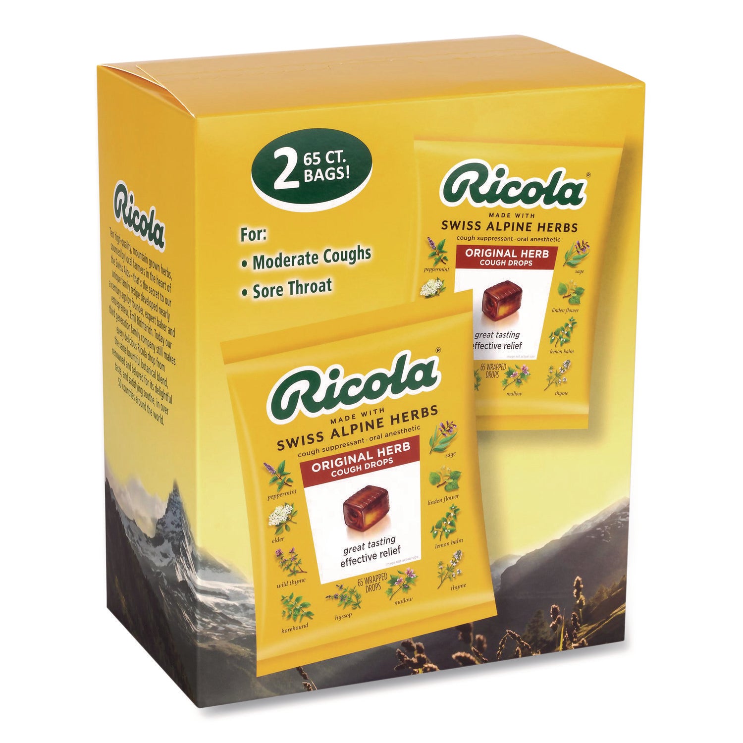 Ricola® Cough Drops, Original Herb, 65/Bag, 2 Bags/Pack