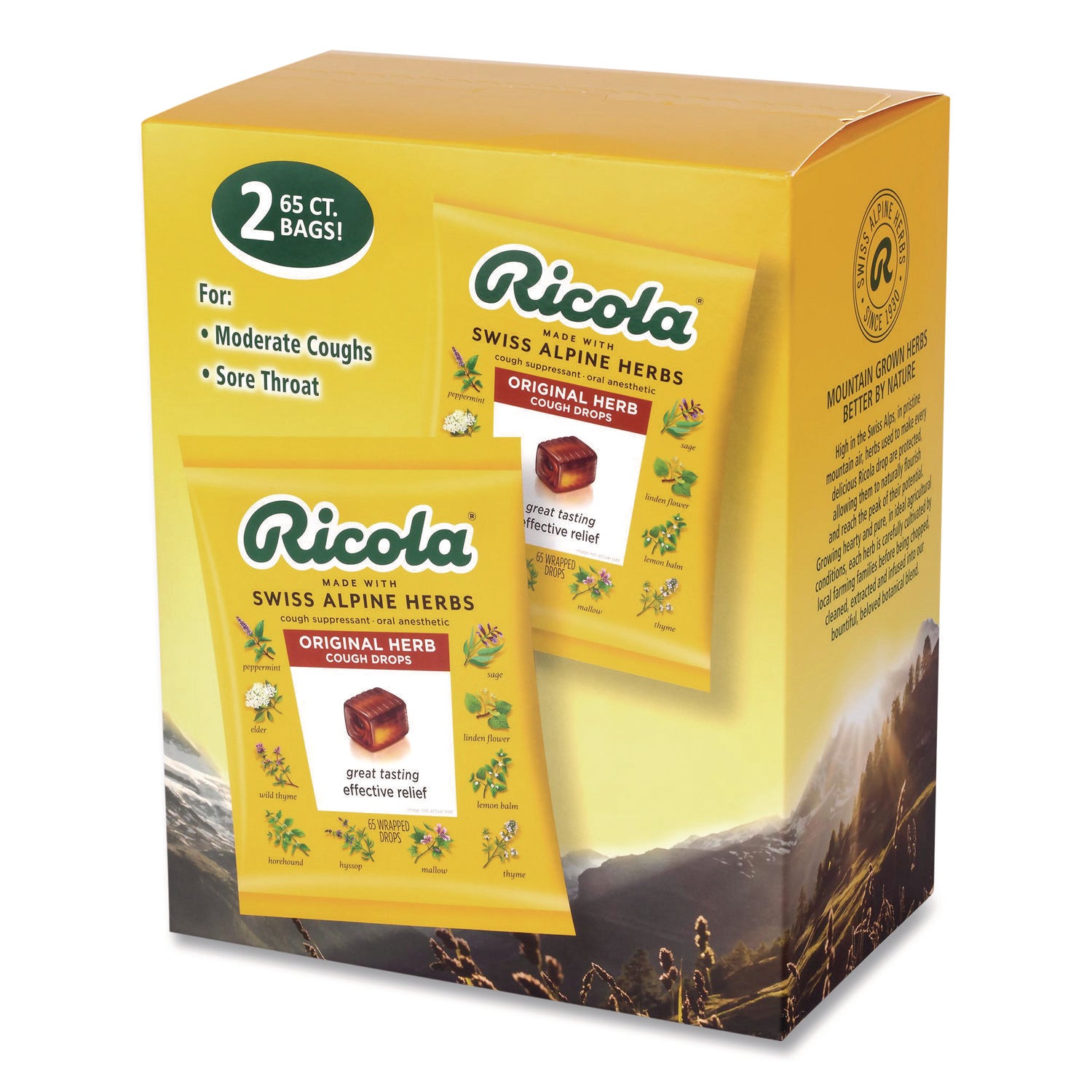 Ricola® Cough Drops, Original Herb, 65/Bag, 2 Bags/Pack