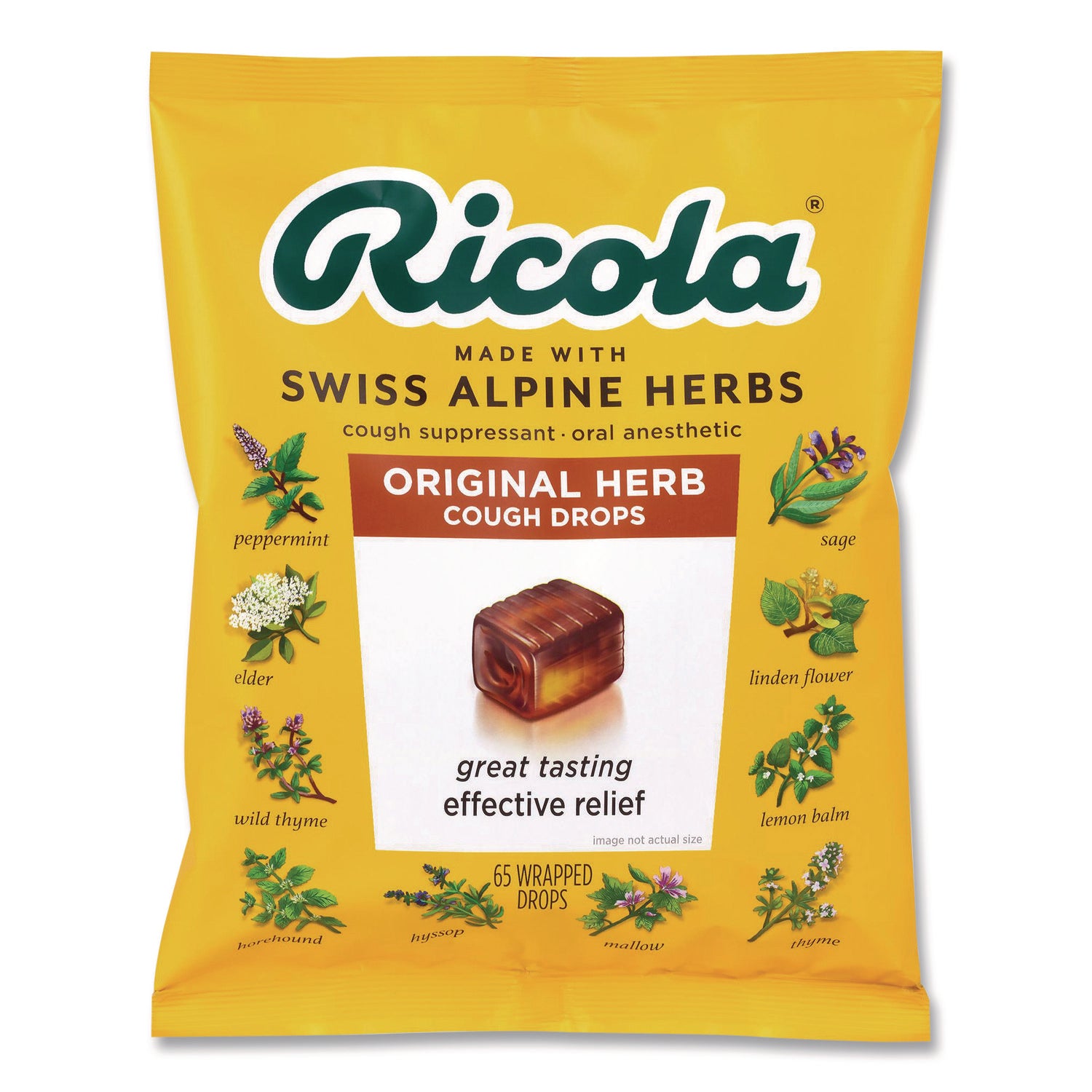 Ricola® Cough Drops, Original Herb, 65/Bag, 2 Bags/Pack
