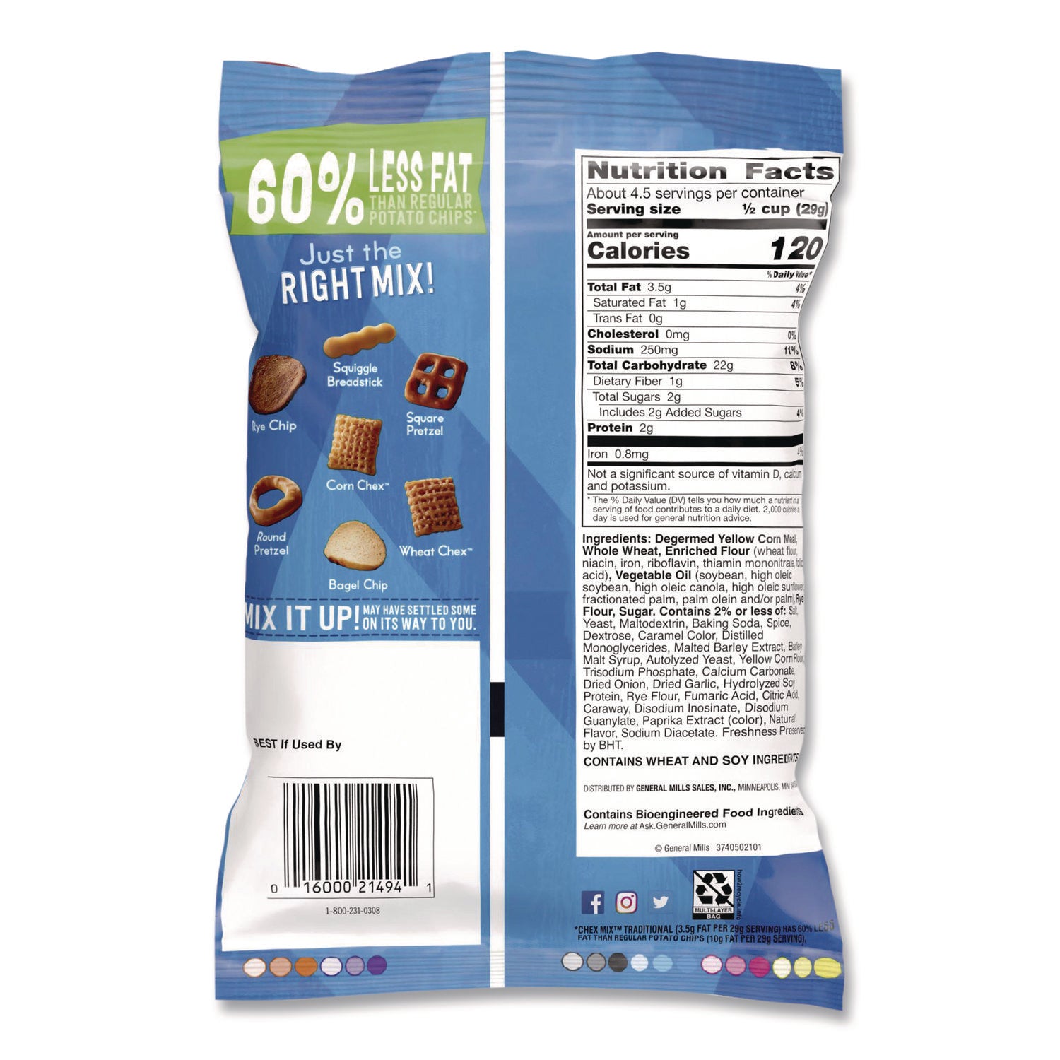 Chex Mix® Snack Mix Savory Traditional, 4.5 oz Bag, 8/Box