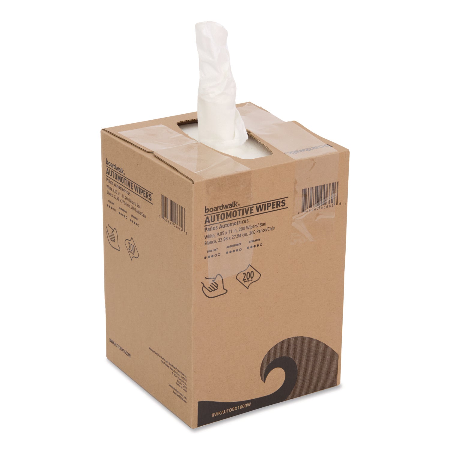 Boardwalk® Automotive Wipers, 10.63 x 20.47, Unscented, White, 200/Box, 8 Boxes/Carton