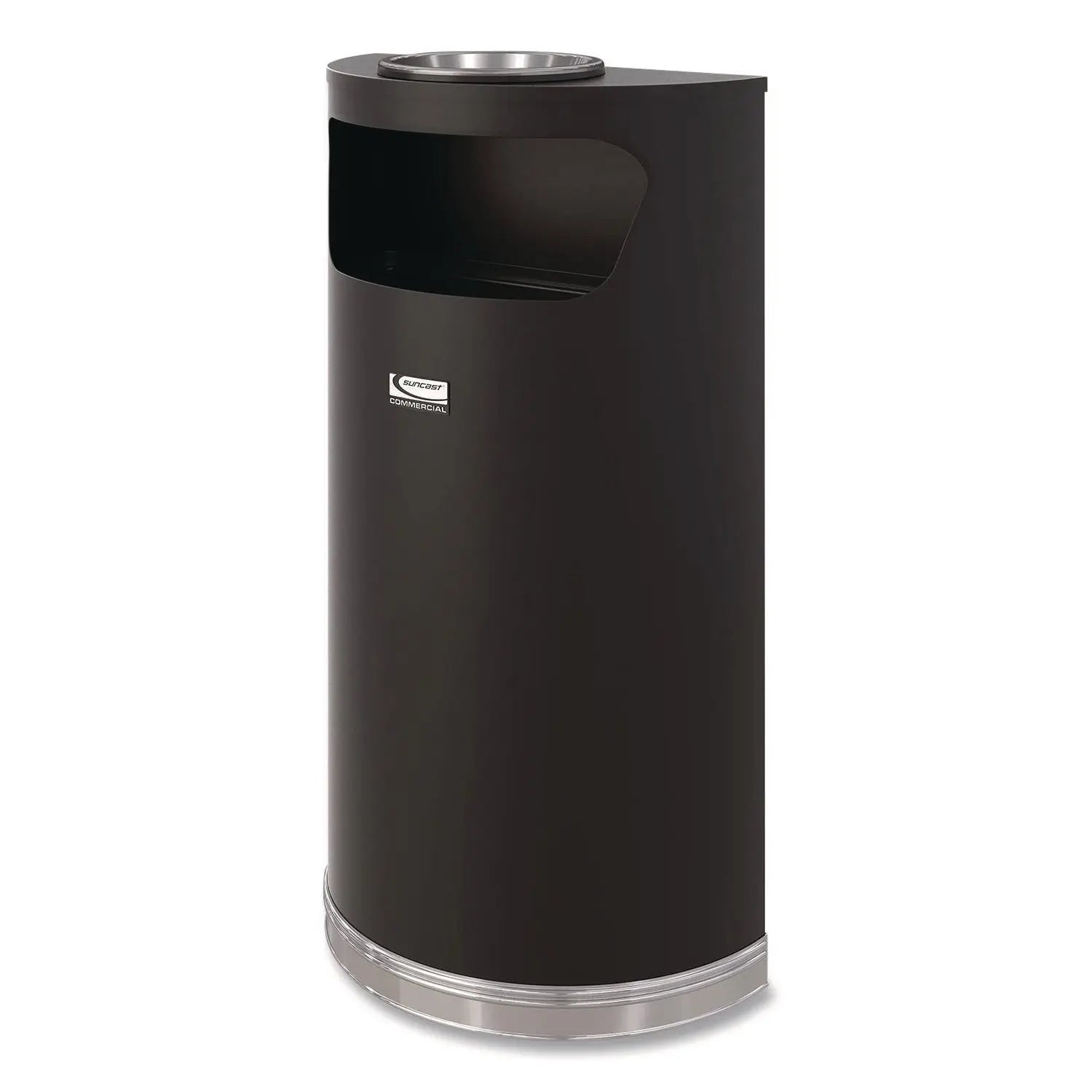 Suncast Commercial® Half Round Metal Trash Can with Ashtray 9 gal Steel Black Suncast Commercial® Flipcost